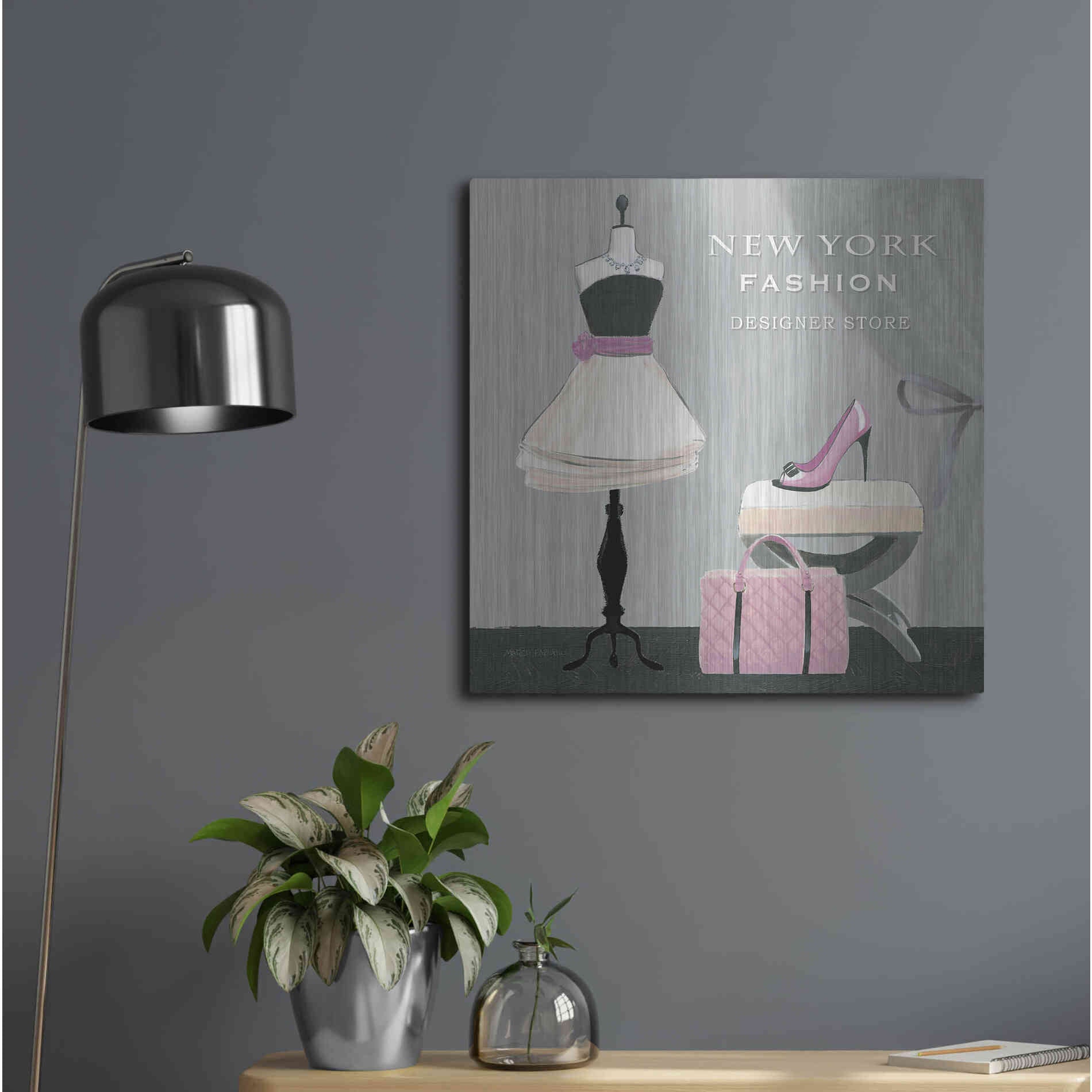 Luxe Metal Art 'Dress Fitting Boutique Sq I' by Marco Fabiano, Metal Wall Art,24x24