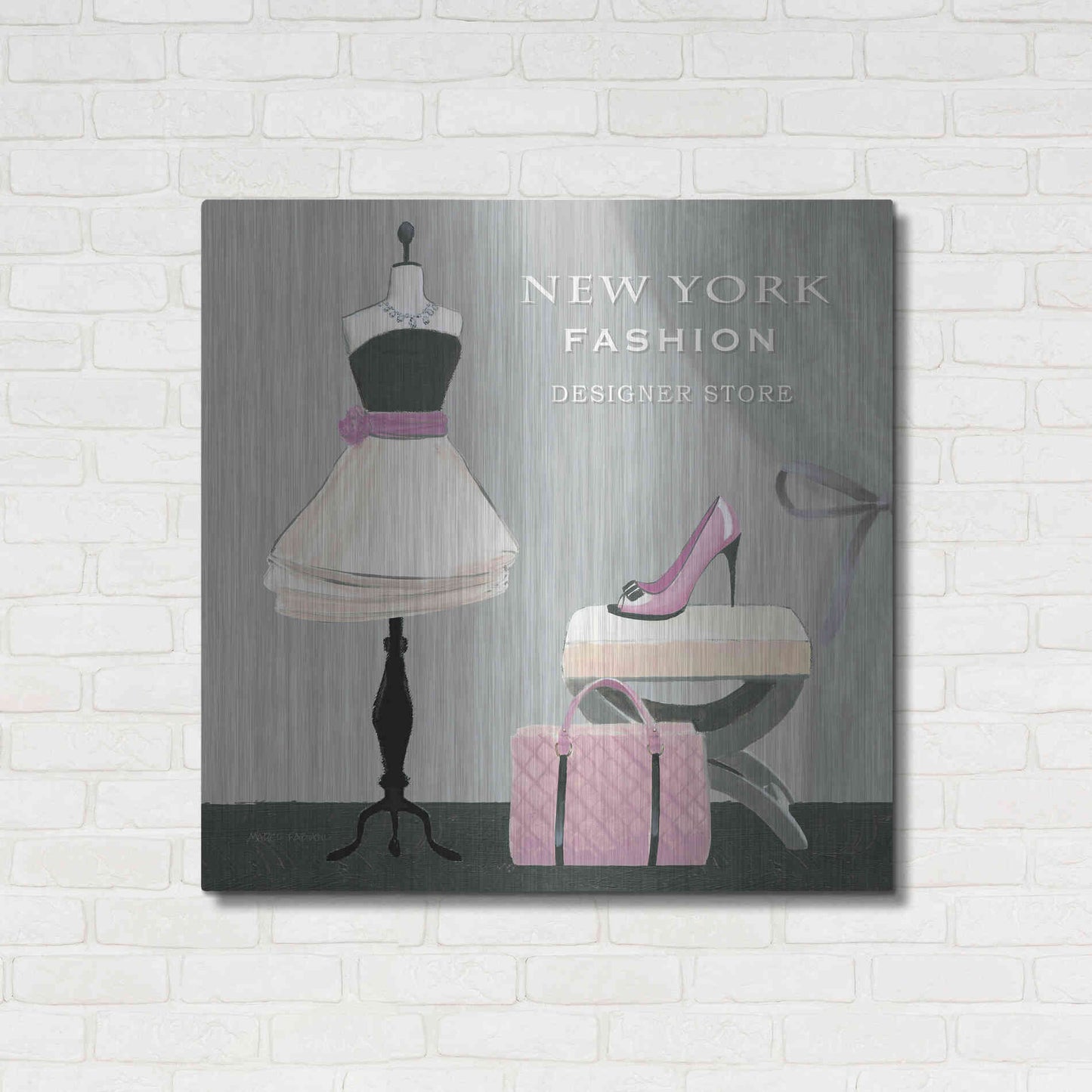 Luxe Metal Art 'Dress Fitting Boutique Sq I' by Marco Fabiano, Metal Wall Art,36x36