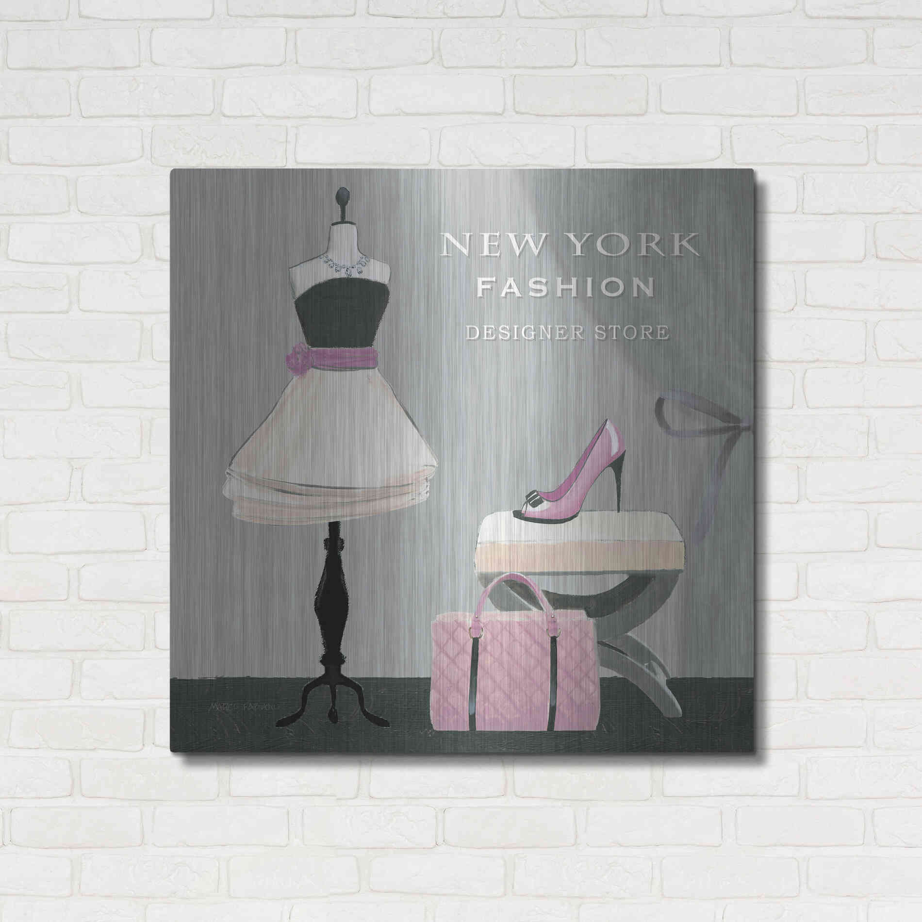 Luxe Metal Art 'Dress Fitting Boutique Sq I' by Marco Fabiano, Metal Wall Art,36x36