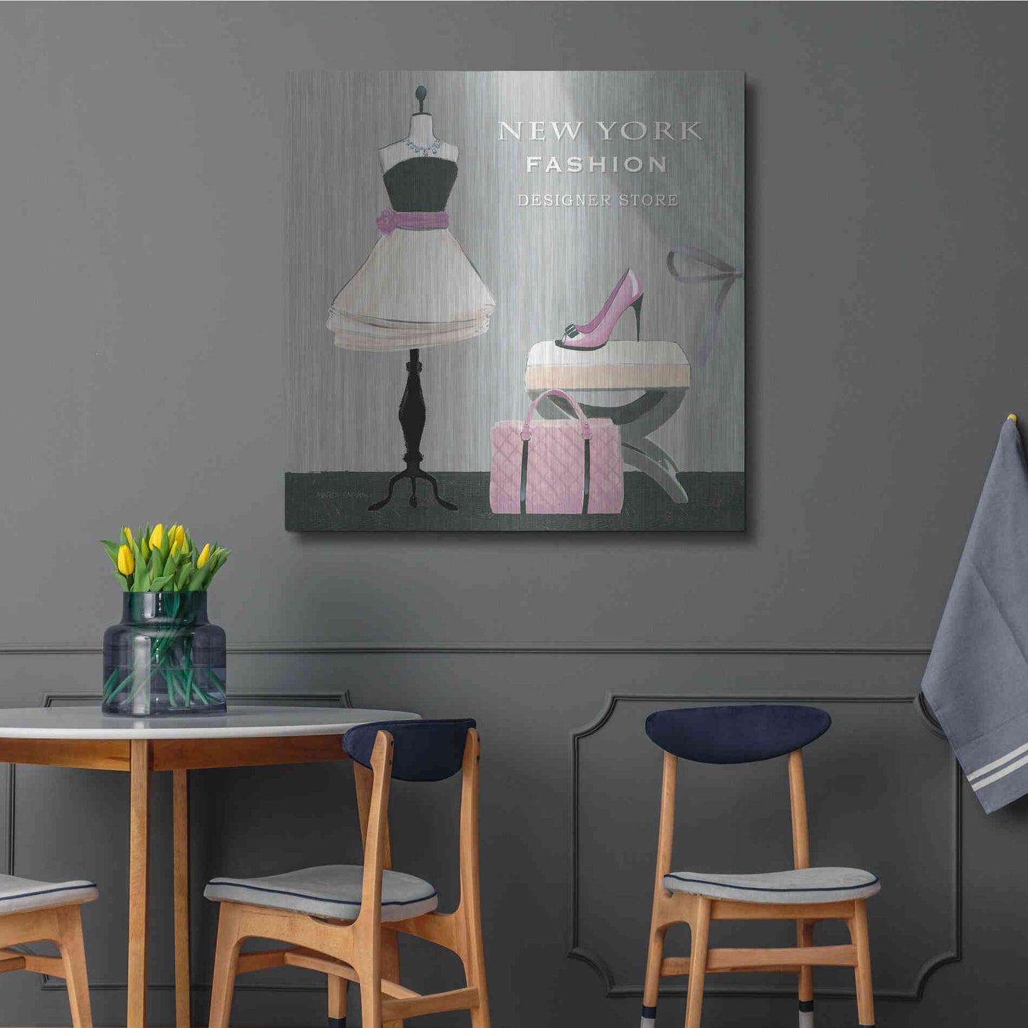 Luxe Metal Art 'Dress Fitting Boutique Sq I' by Marco Fabiano, Metal Wall Art,36x36