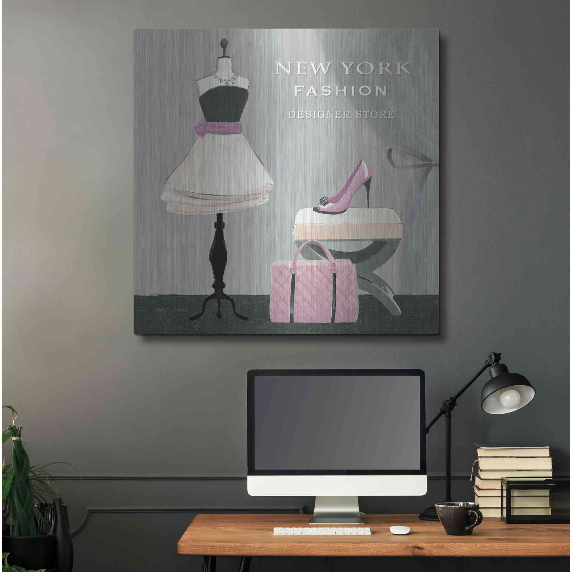 Luxe Metal Art 'Dress Fitting Boutique Sq I' by Marco Fabiano, Metal Wall Art,36x36