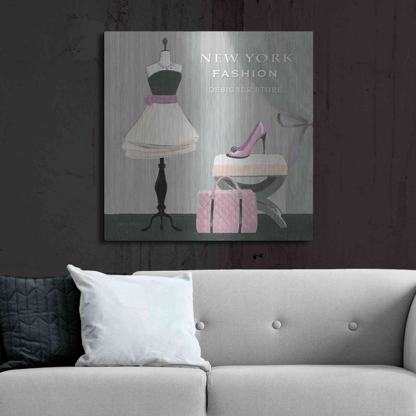 Luxe Metal Art 'Dress Fitting Boutique Sq I' by Marco Fabiano, Metal Wall Art,36x36