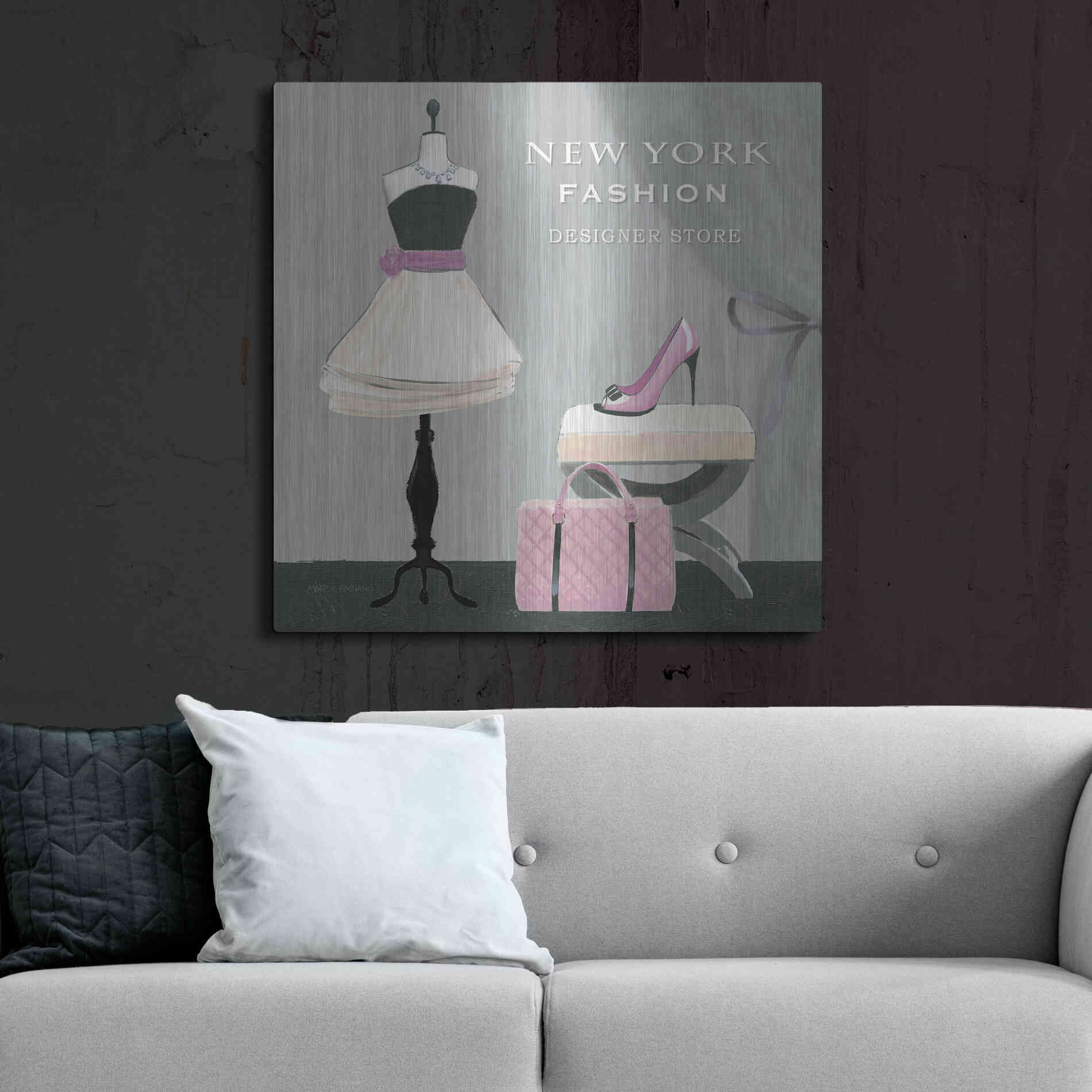 Luxe Metal Art 'Dress Fitting Boutique Sq I' by Marco Fabiano, Metal Wall Art,36x36