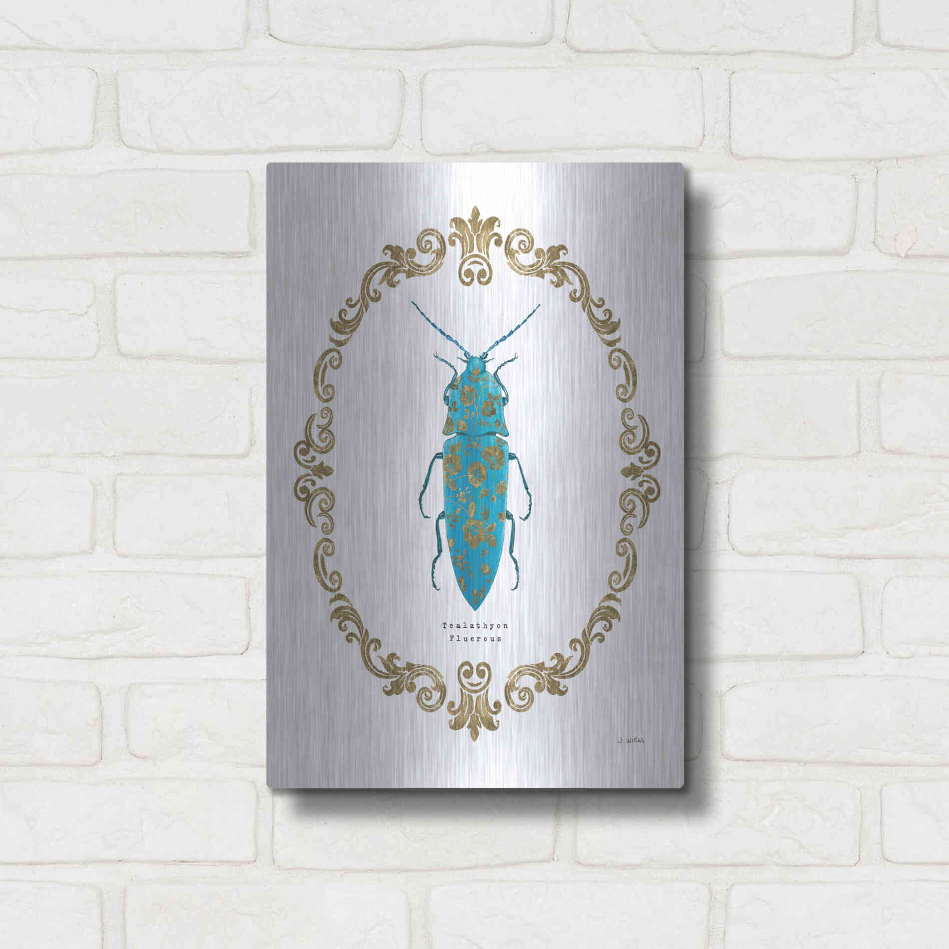 Luxe Metal Art 'Adorning Coleoptera VIII' by James Wiens, Metal Wall Art,12x16