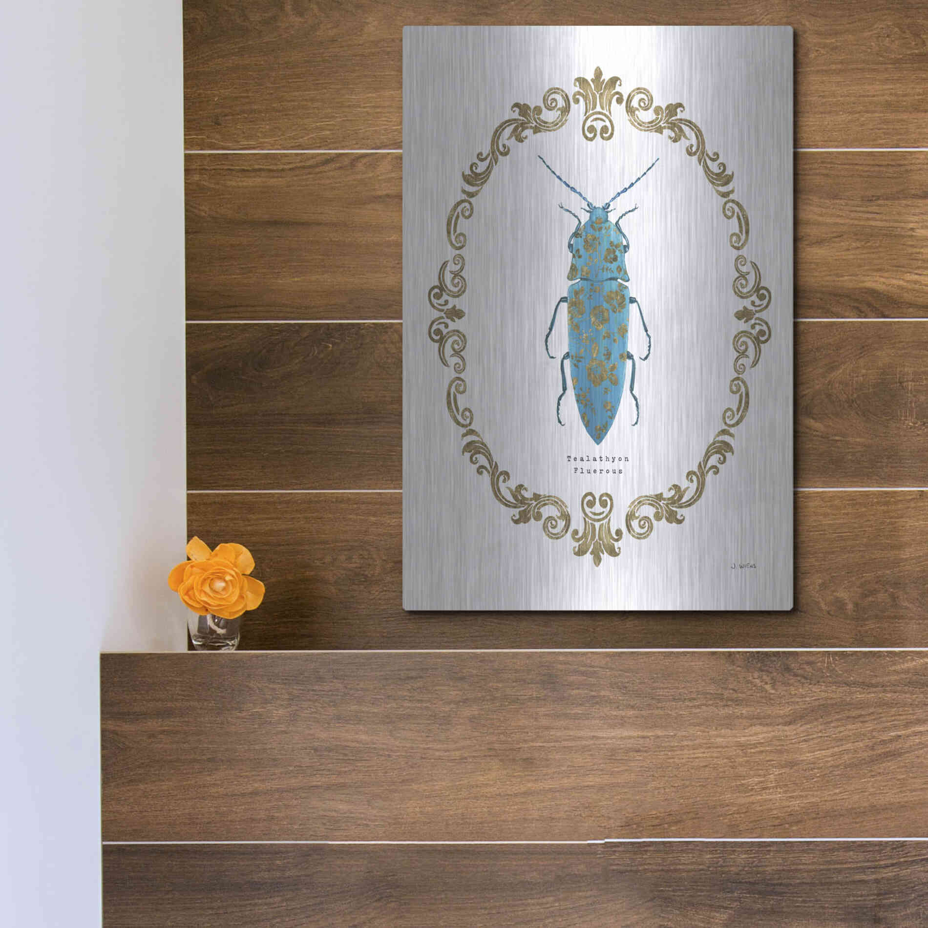 Luxe Metal Art 'Adorning Coleoptera VIII' by James Wiens, Metal Wall Art,12x16