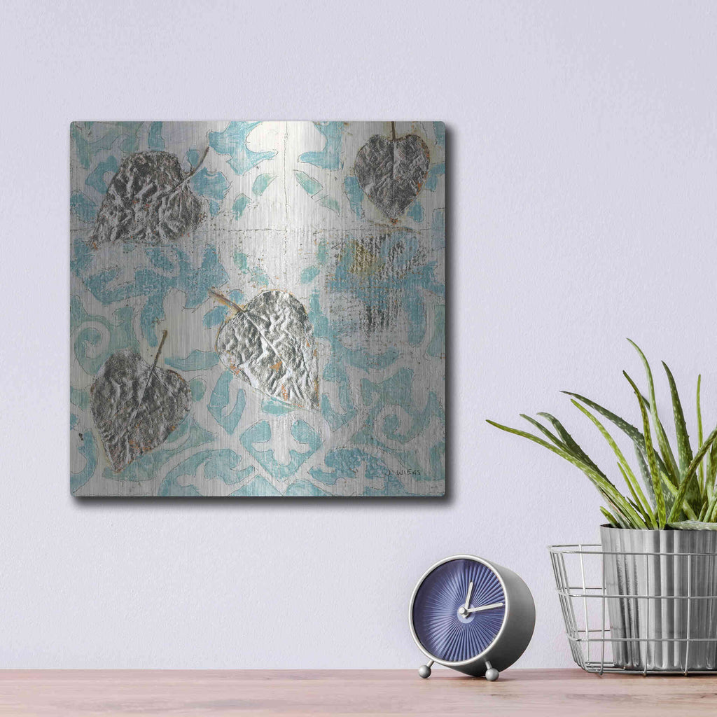 Luxe Metal Art 'Gracefully Blue I' by James Wiens, Metal Wall Art,12x12
