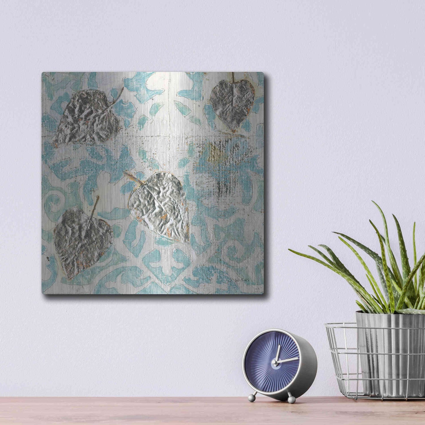 Luxe Metal Art 'Gracefully Blue I' by James Wiens, Metal Wall Art,12x12