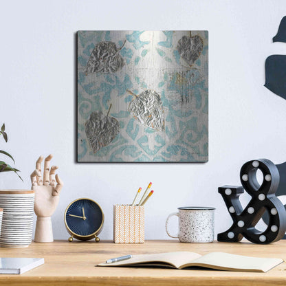 Luxe Metal Art 'Gracefully Blue I' by James Wiens, Metal Wall Art,12x12