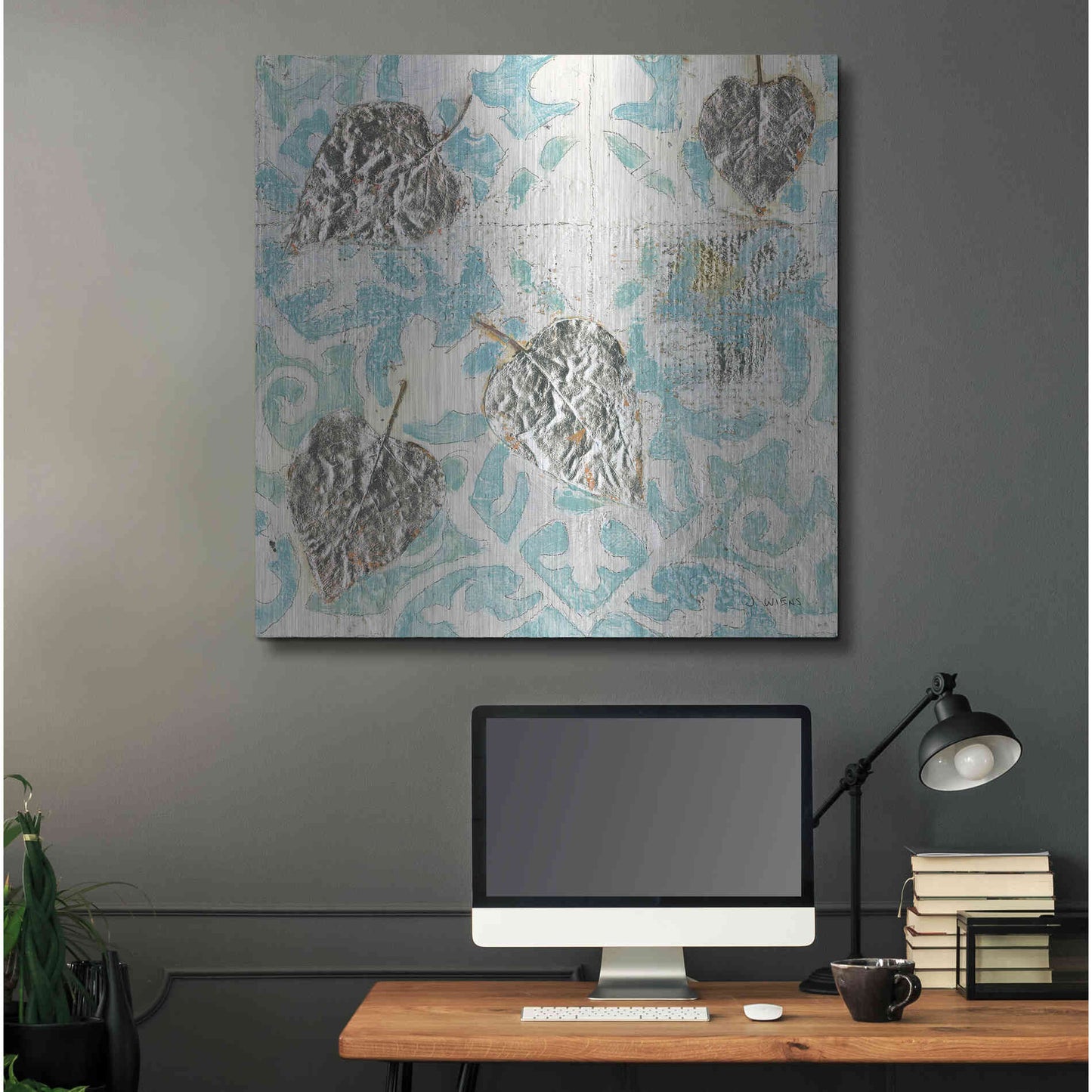 Luxe Metal Art 'Gracefully Blue I' by James Wiens, Metal Wall Art,36x36