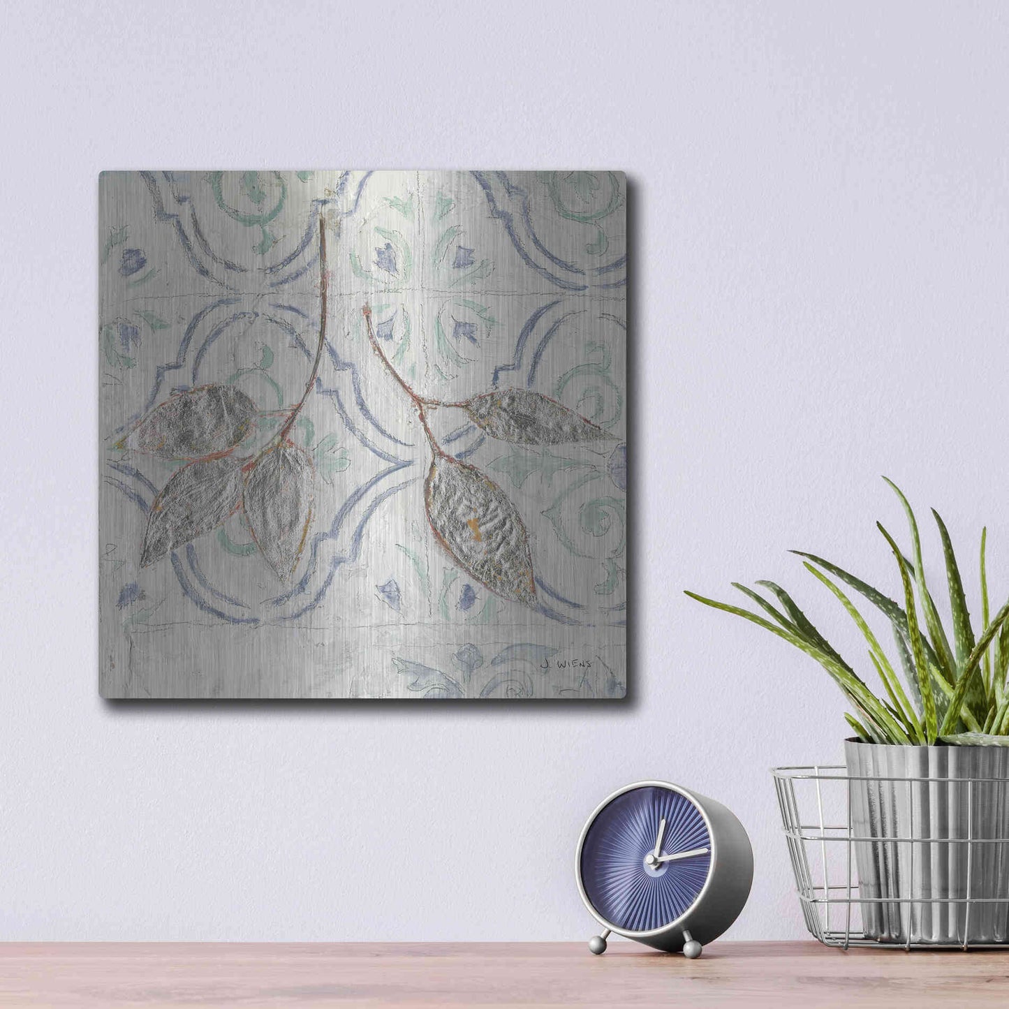 Luxe Metal Art 'Gracefully Blue III' by James Wiens, Metal Wall Art,12x12