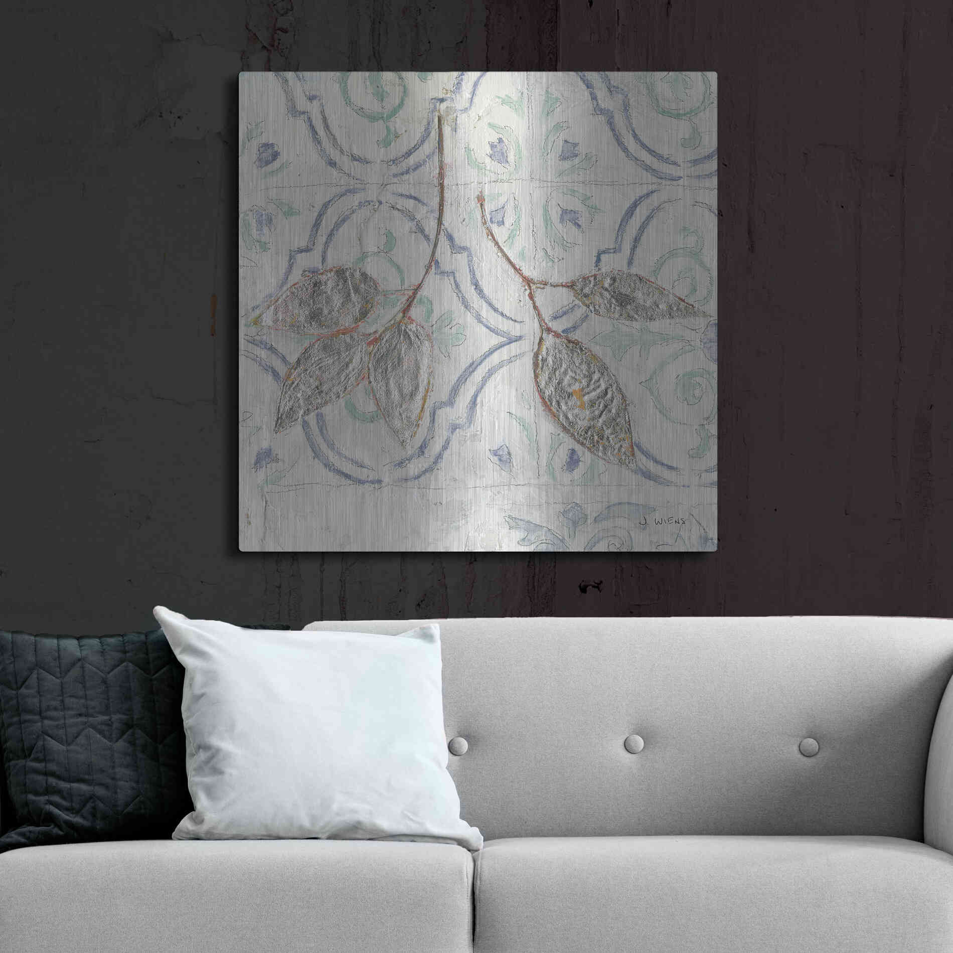 Luxe Metal Art 'Gracefully Blue III' by James Wiens, Metal Wall Art,36x36