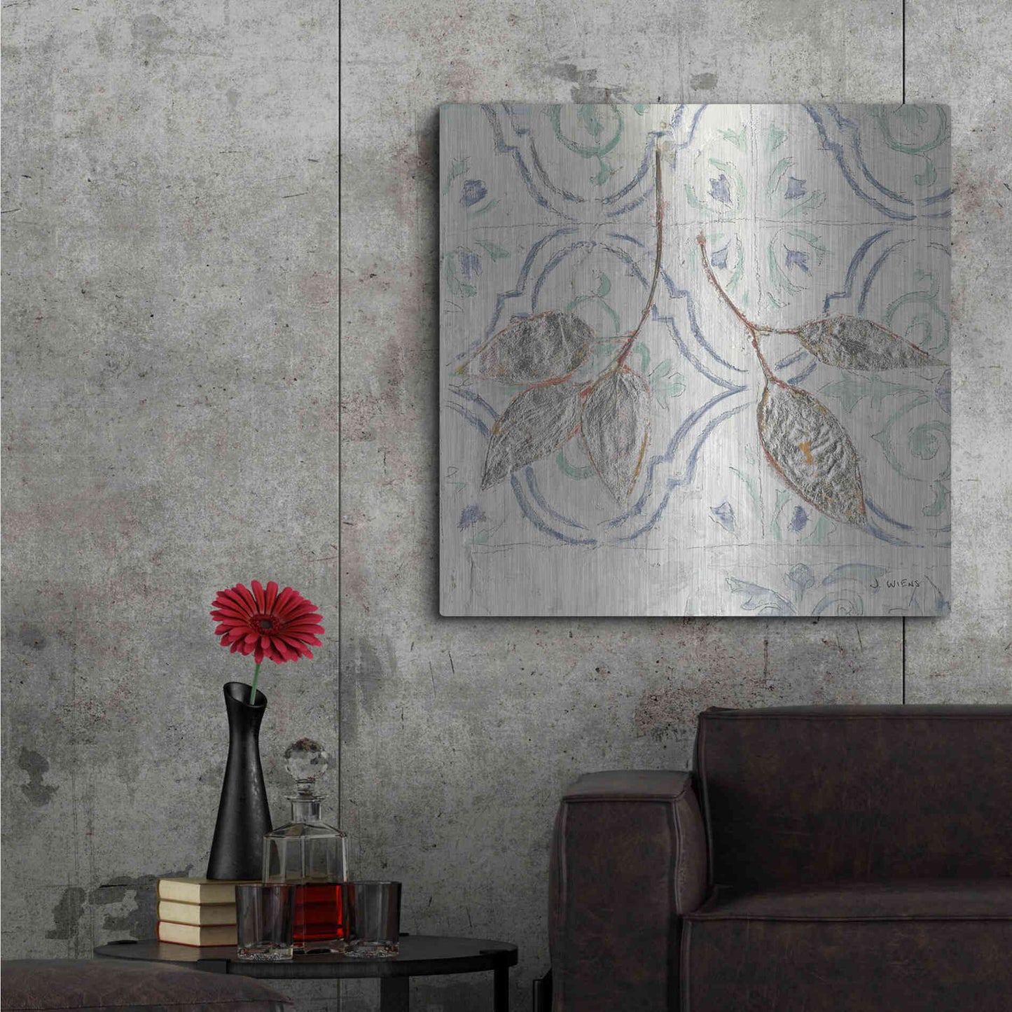 Luxe Metal Art 'Gracefully Blue III' by James Wiens, Metal Wall Art,36x36
