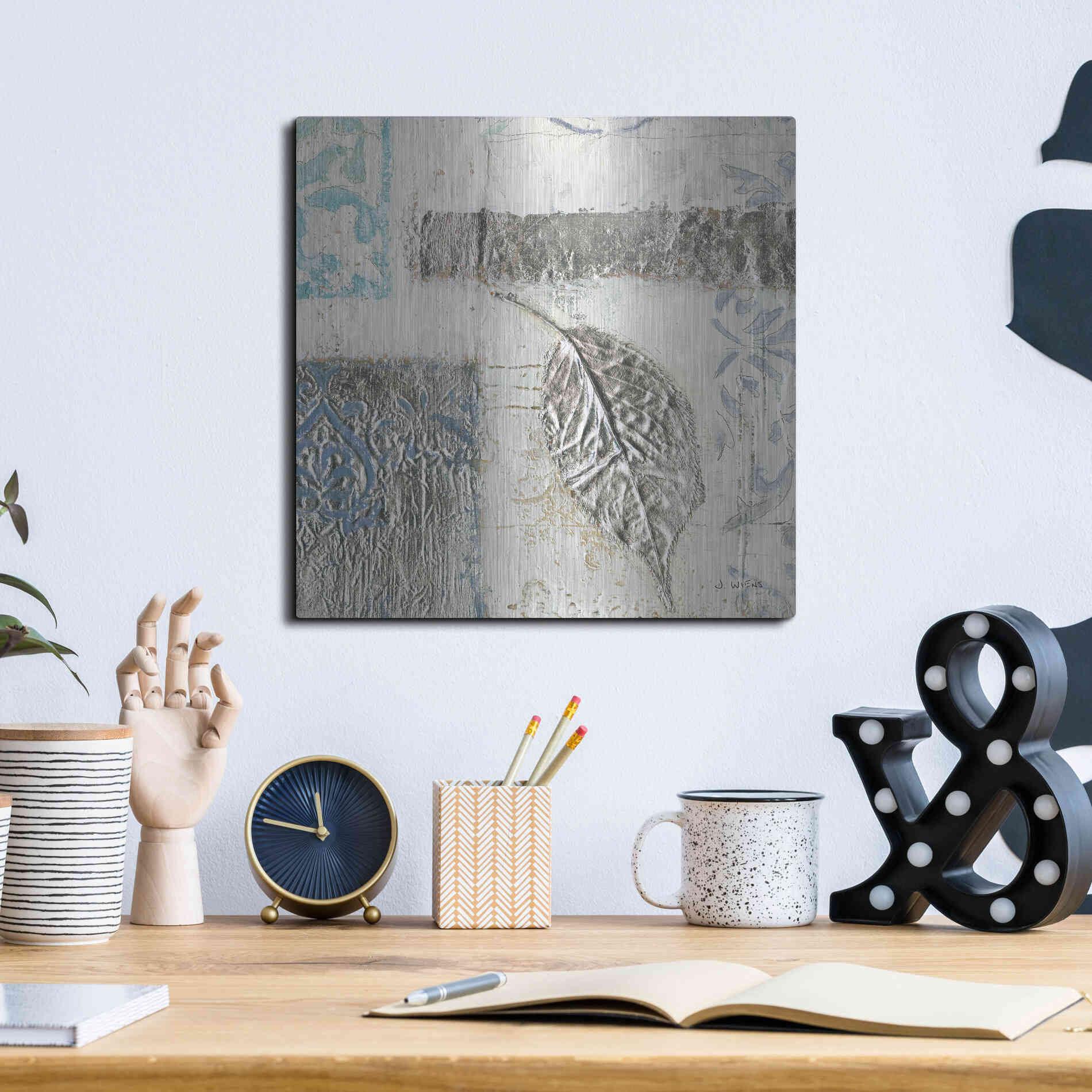 Luxe Metal Art 'Gracefully Blue IV' by James Wiens, Metal Wall Art,12x12