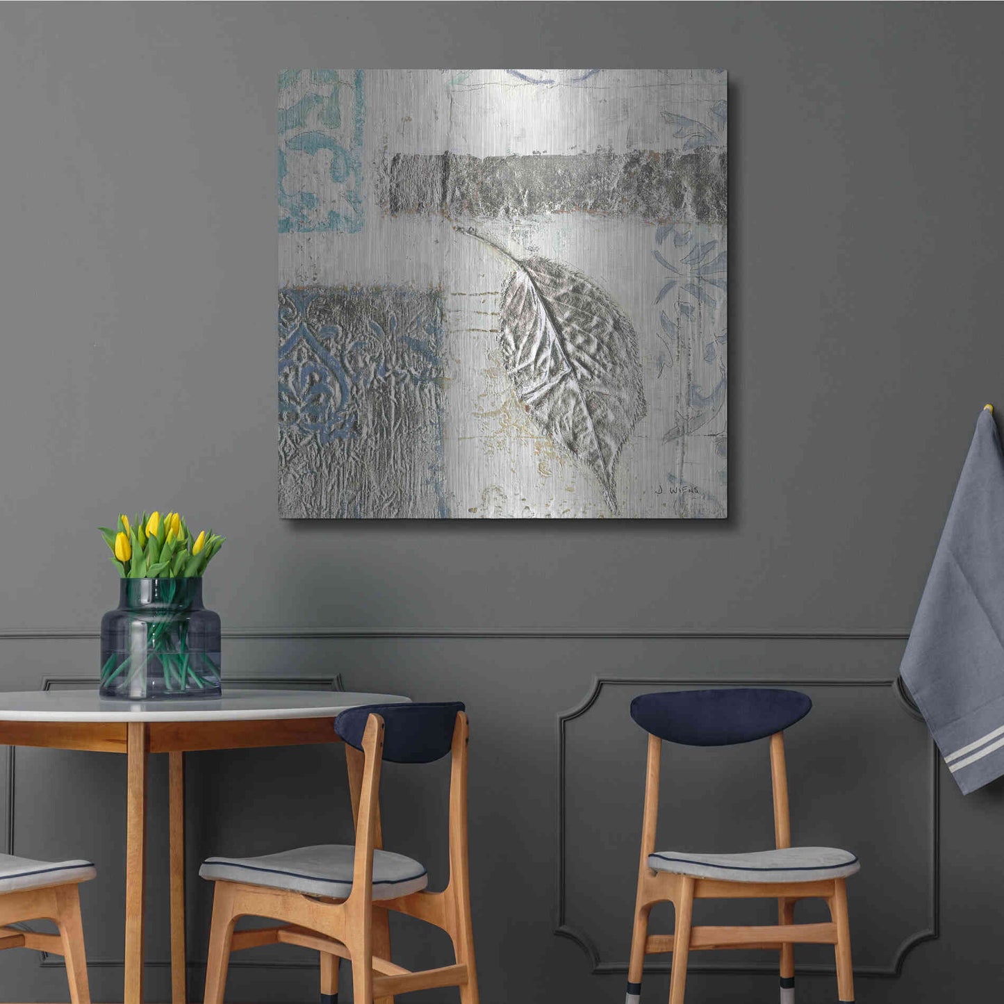 Luxe Metal Art 'Gracefully Blue IV' by James Wiens, Metal Wall Art,36x36