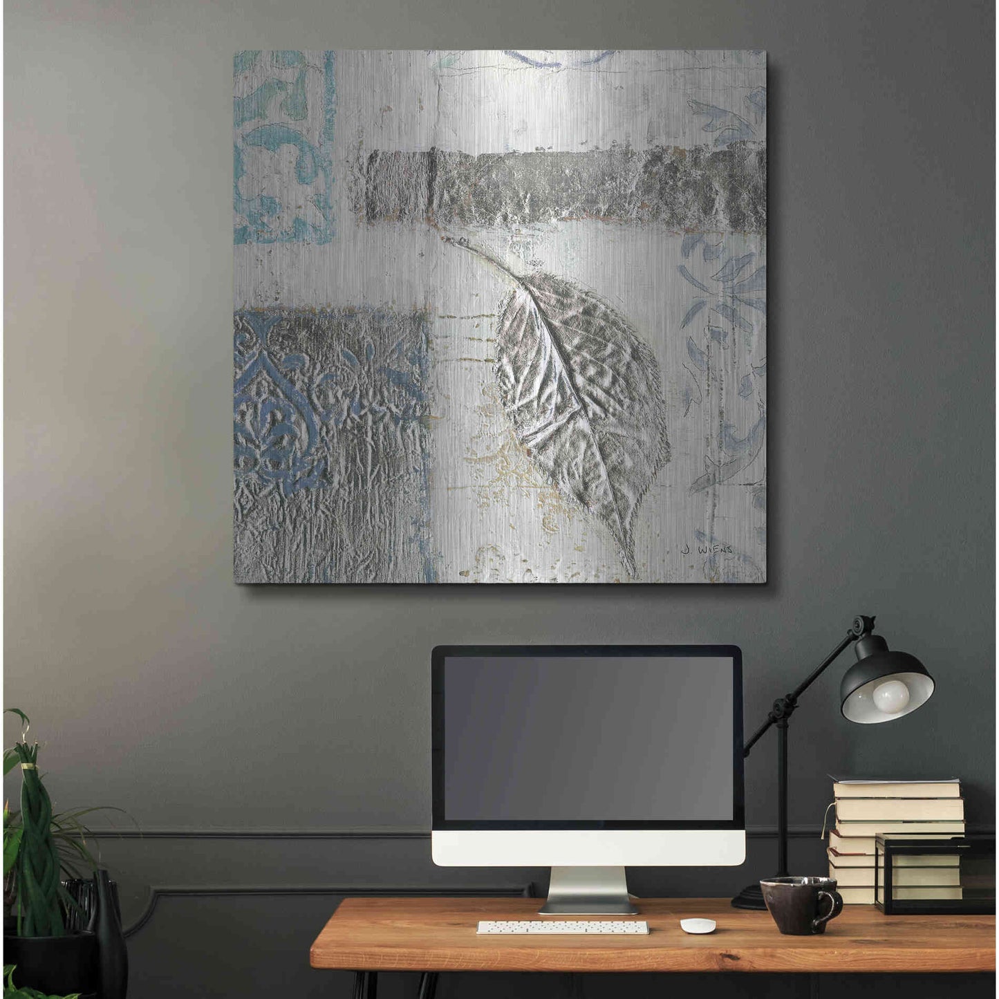 Luxe Metal Art 'Gracefully Blue IV' by James Wiens, Metal Wall Art,36x36