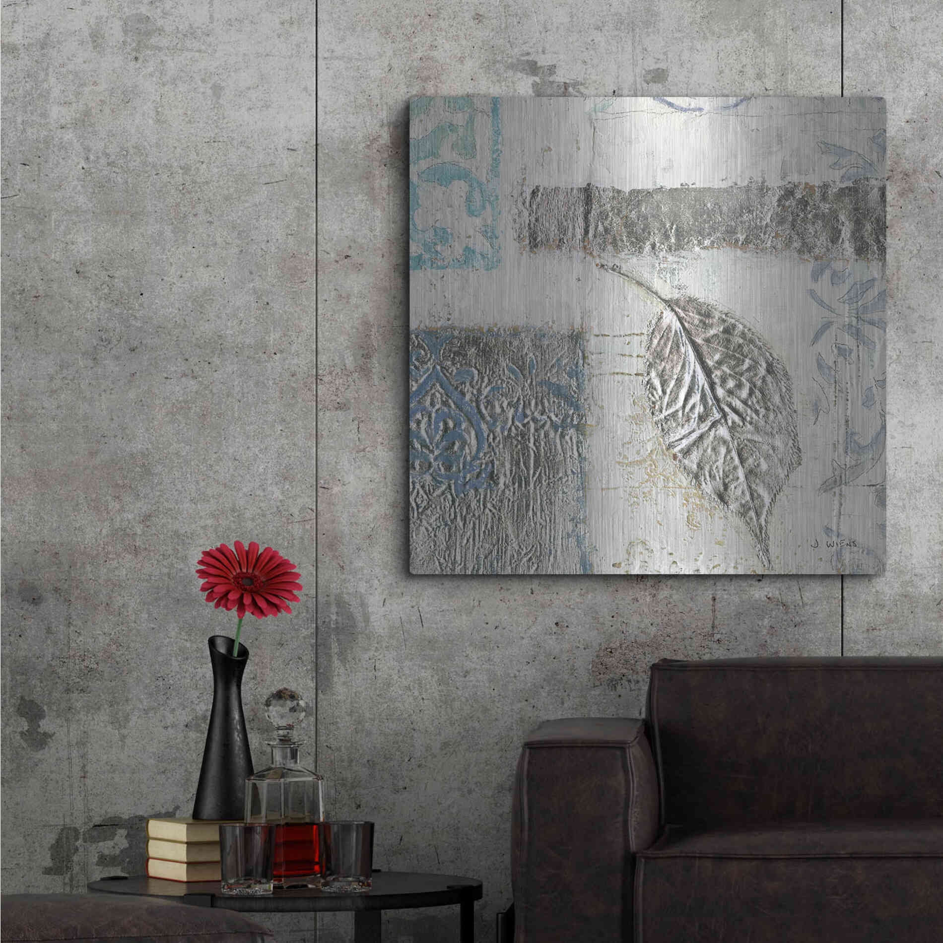 Luxe Metal Art 'Gracefully Blue IV' by James Wiens, Metal Wall Art,36x36
