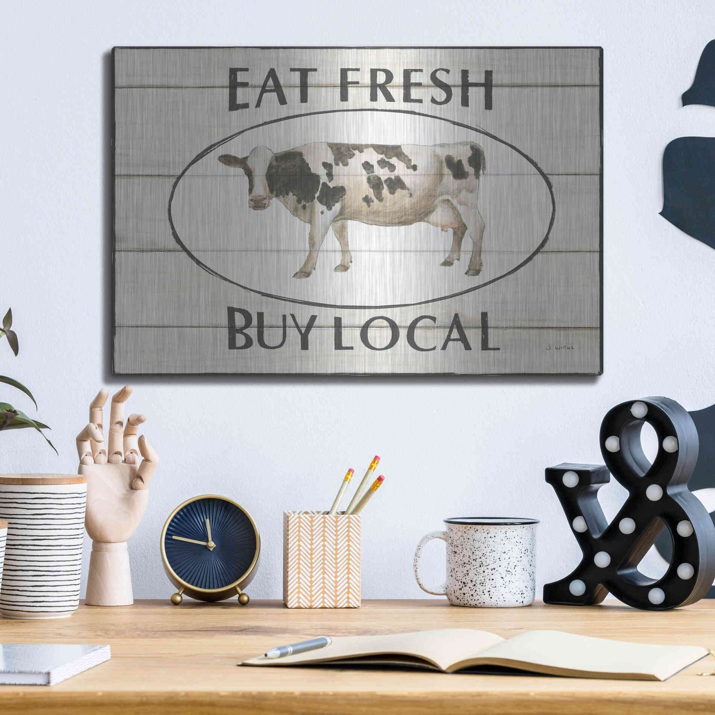 Luxe Metal Art 'Country Cow V' by James Wiens, Metal Wall Art,16x12