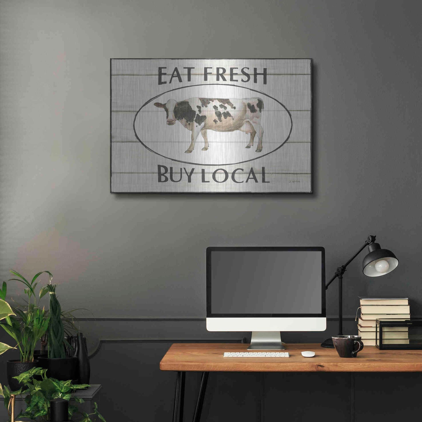 Luxe Metal Art 'Country Cow V' by James Wiens, Metal Wall Art,36x24