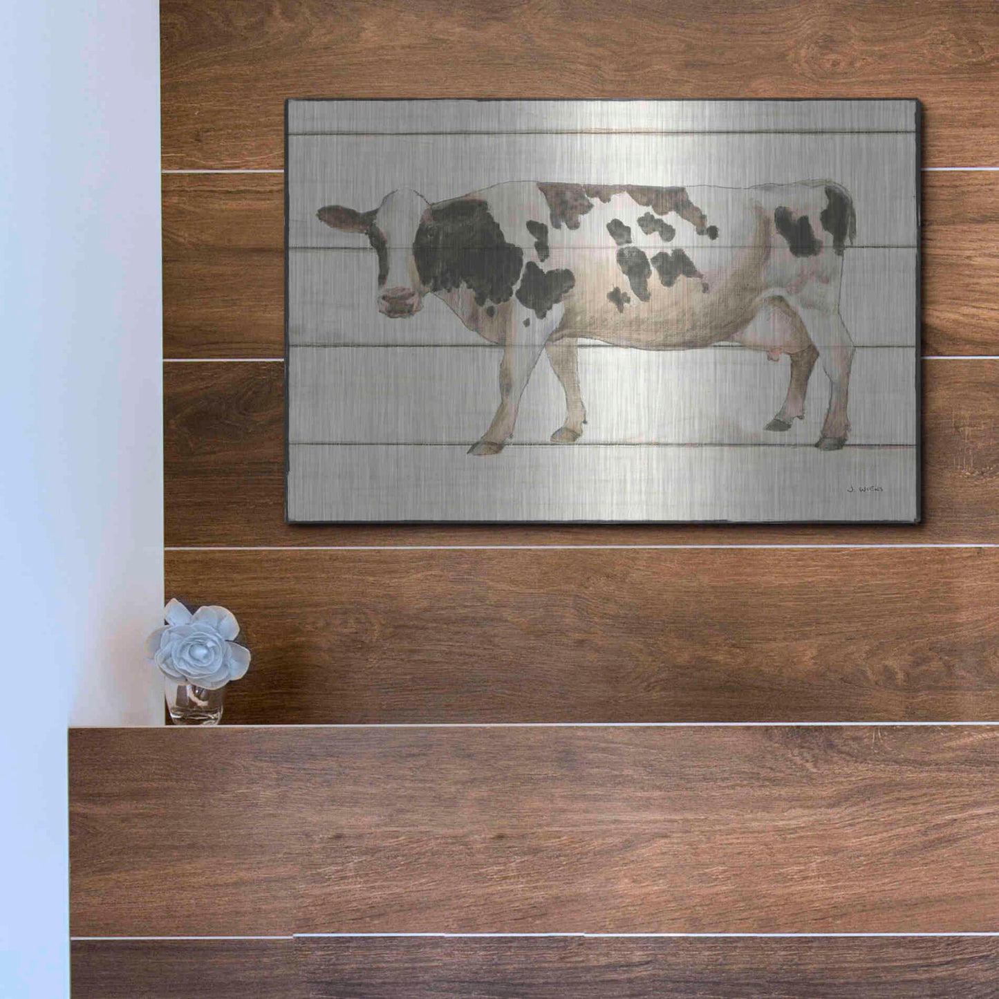 Luxe Metal Art 'Country Cow VI' by James Wiens, Metal Wall Art,16x12