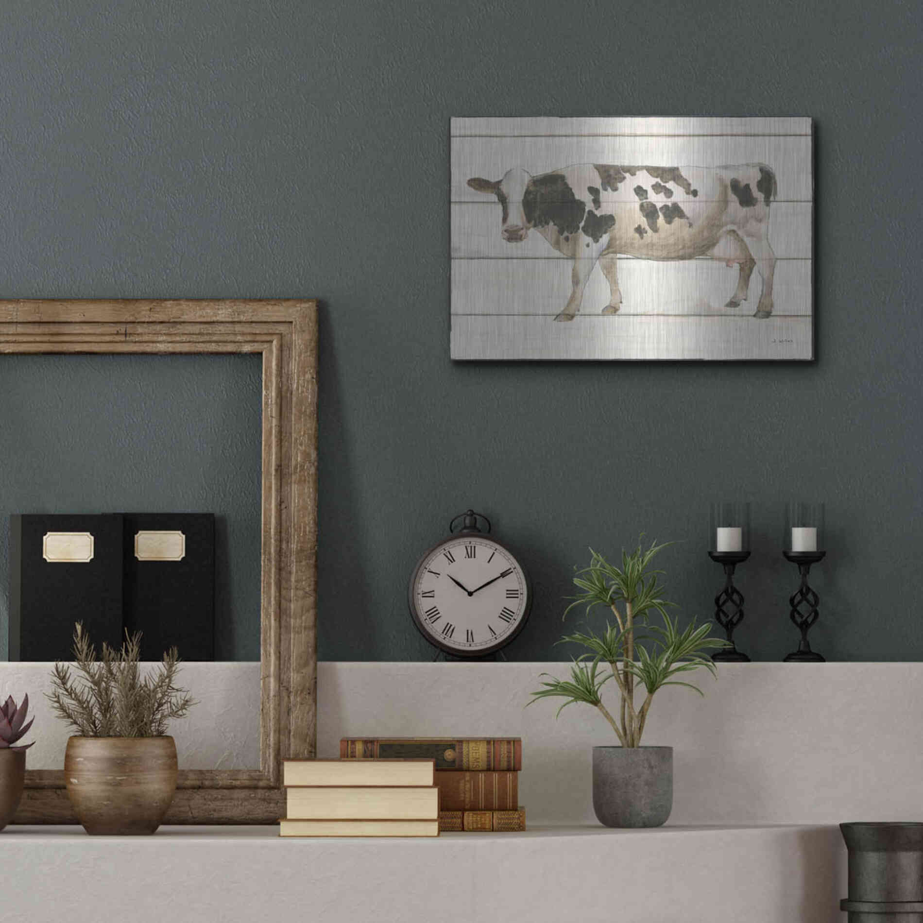 Luxe Metal Art 'Country Cow VI' by James Wiens, Metal Wall Art,16x12