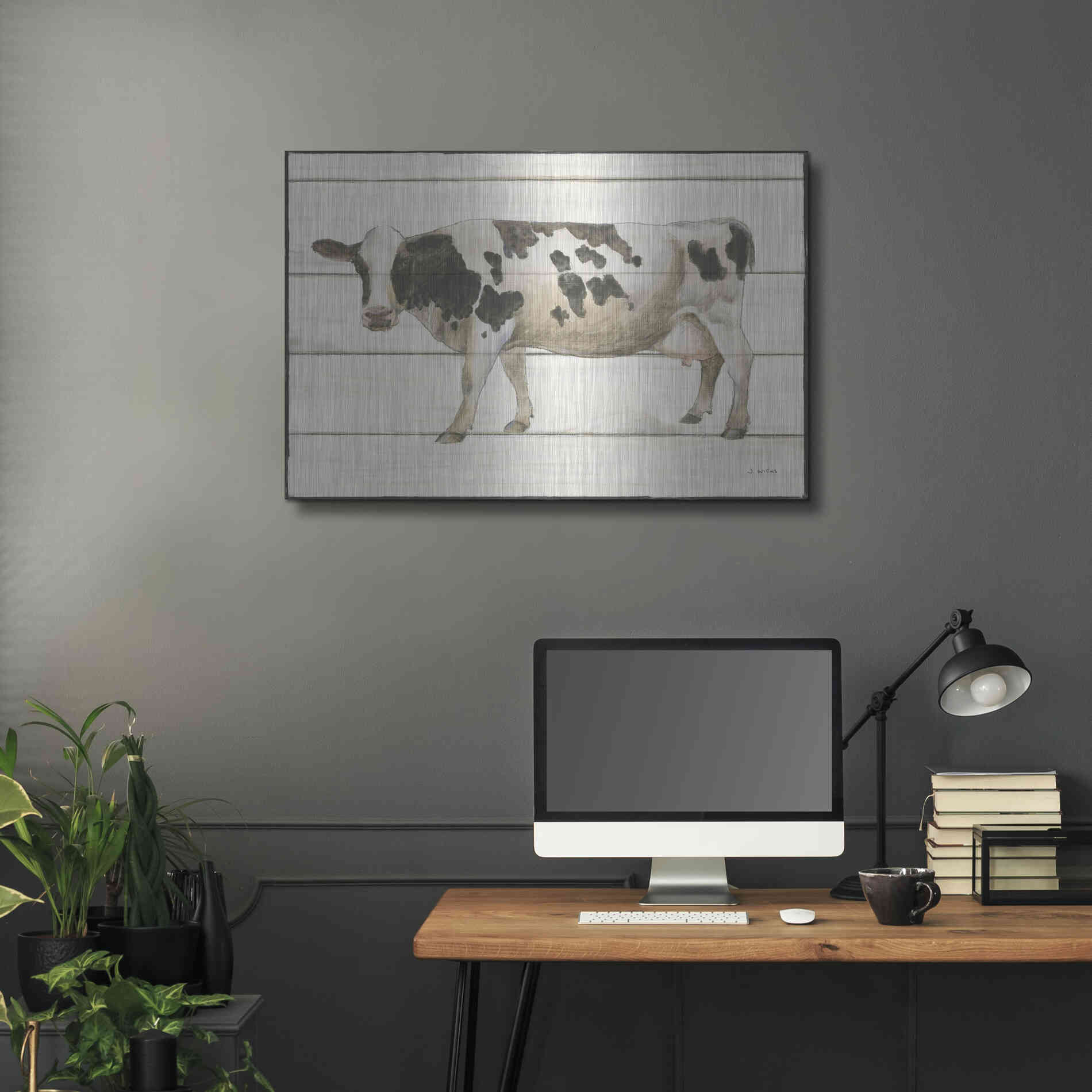 Luxe Metal Art 'Country Cow VI' by James Wiens, Metal Wall Art,36x24