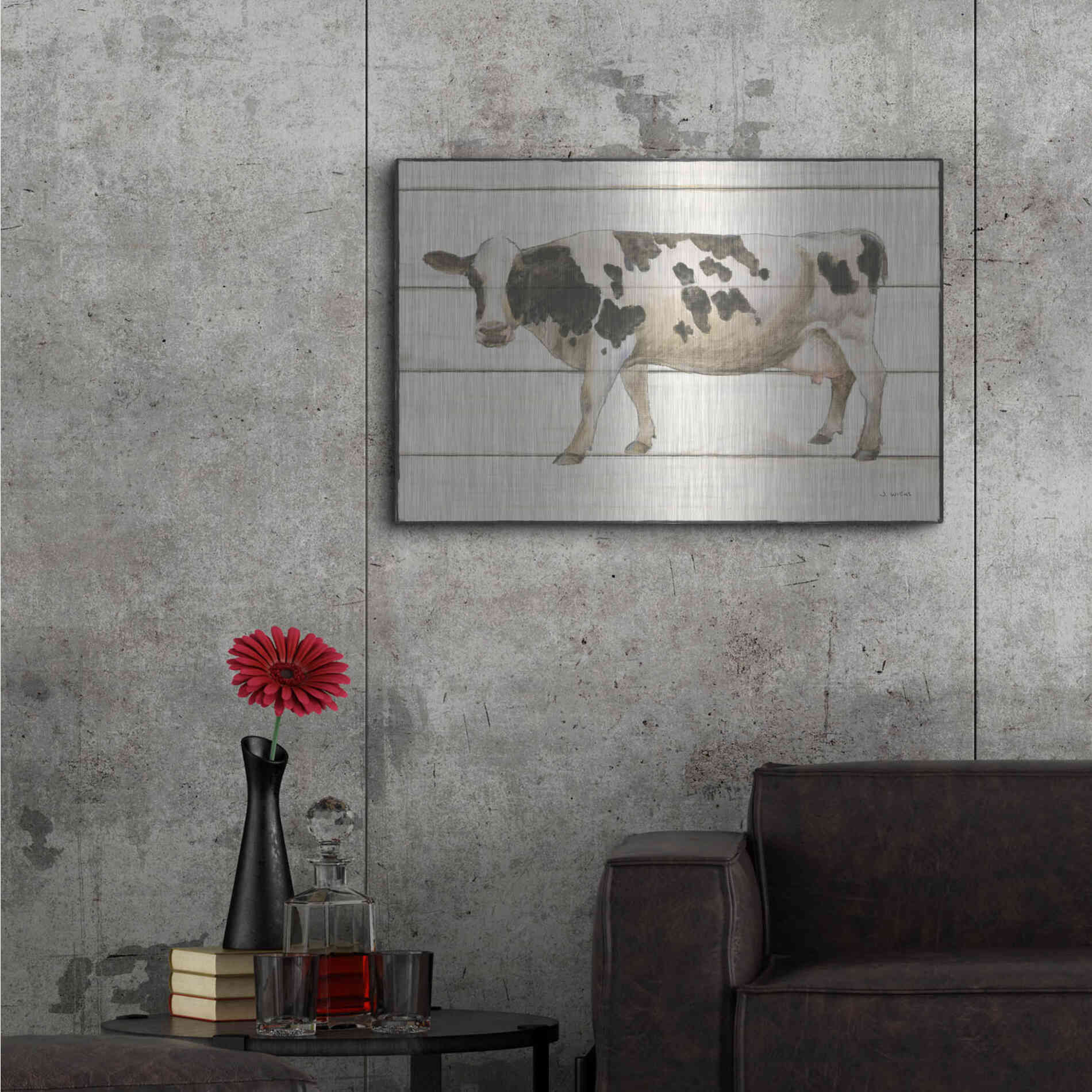 Luxe Metal Art 'Country Cow VI' by James Wiens, Metal Wall Art,36x24