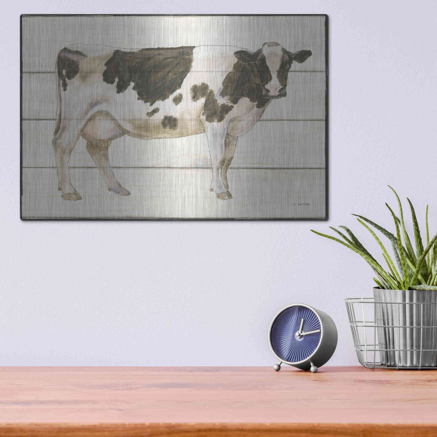 Luxe Metal Art 'Country Cow VII' by James Wiens, Metal Wall Art,16x12