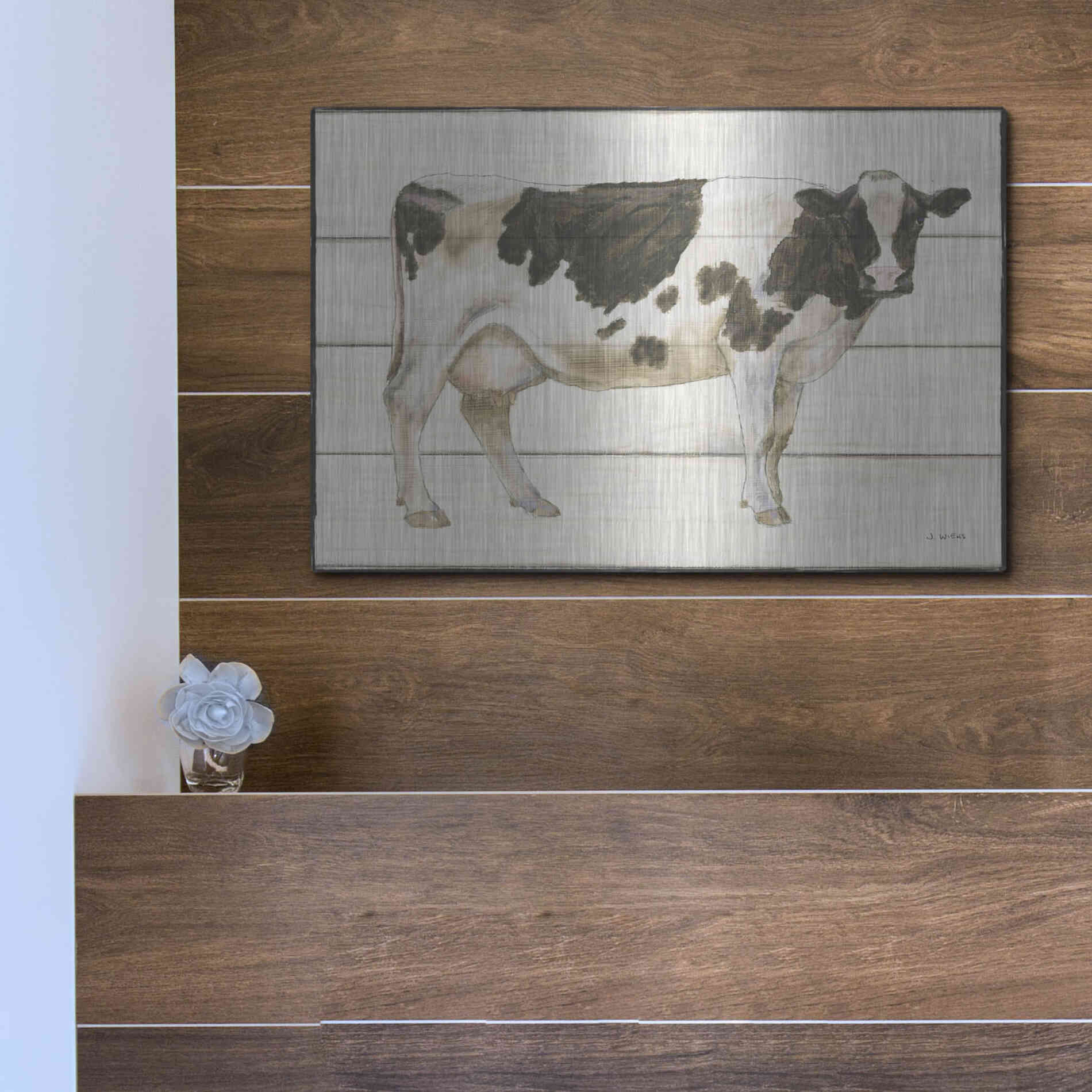 Luxe Metal Art 'Country Cow VII' by James Wiens, Metal Wall Art,16x12