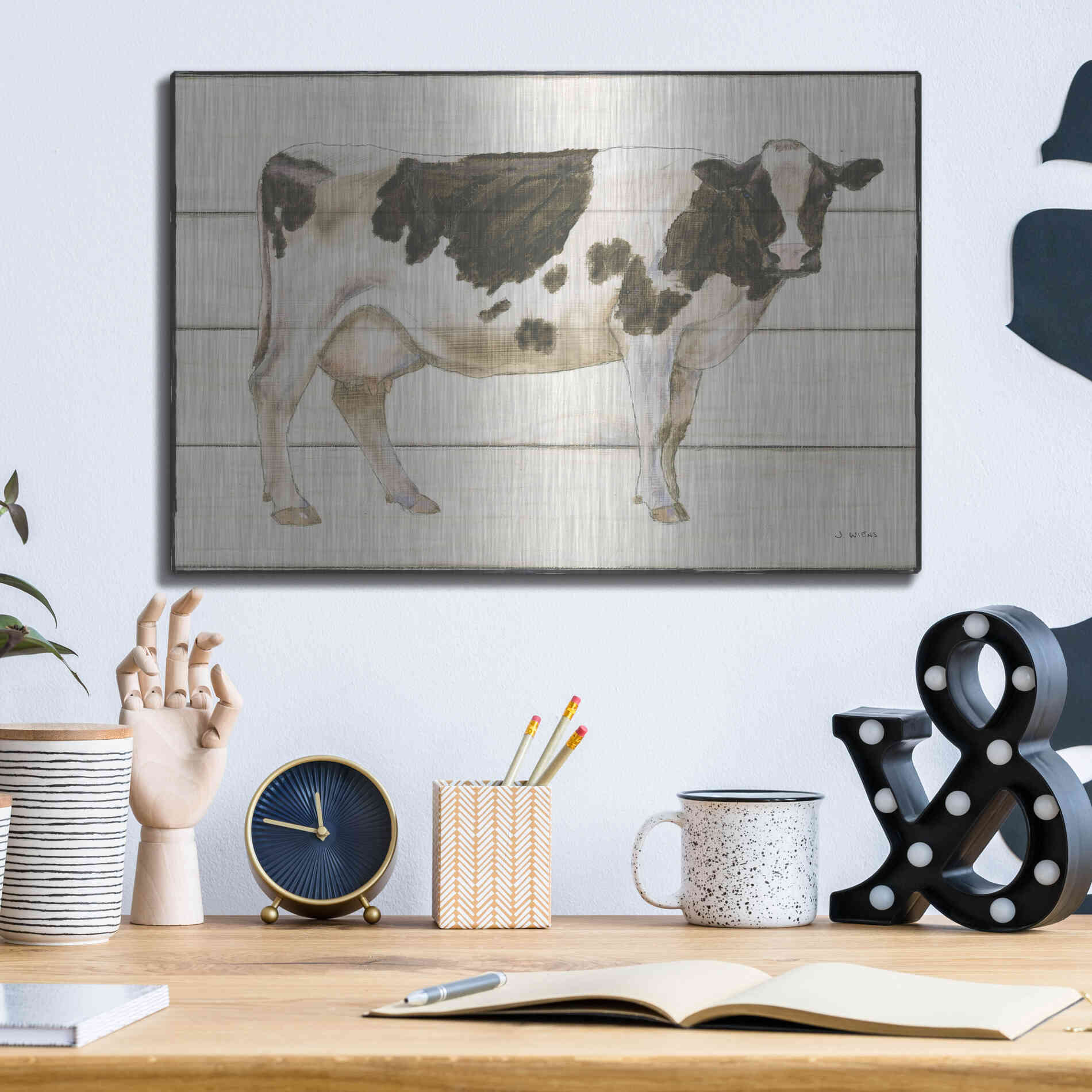 Luxe Metal Art 'Country Cow VII' by James Wiens, Metal Wall Art,16x12