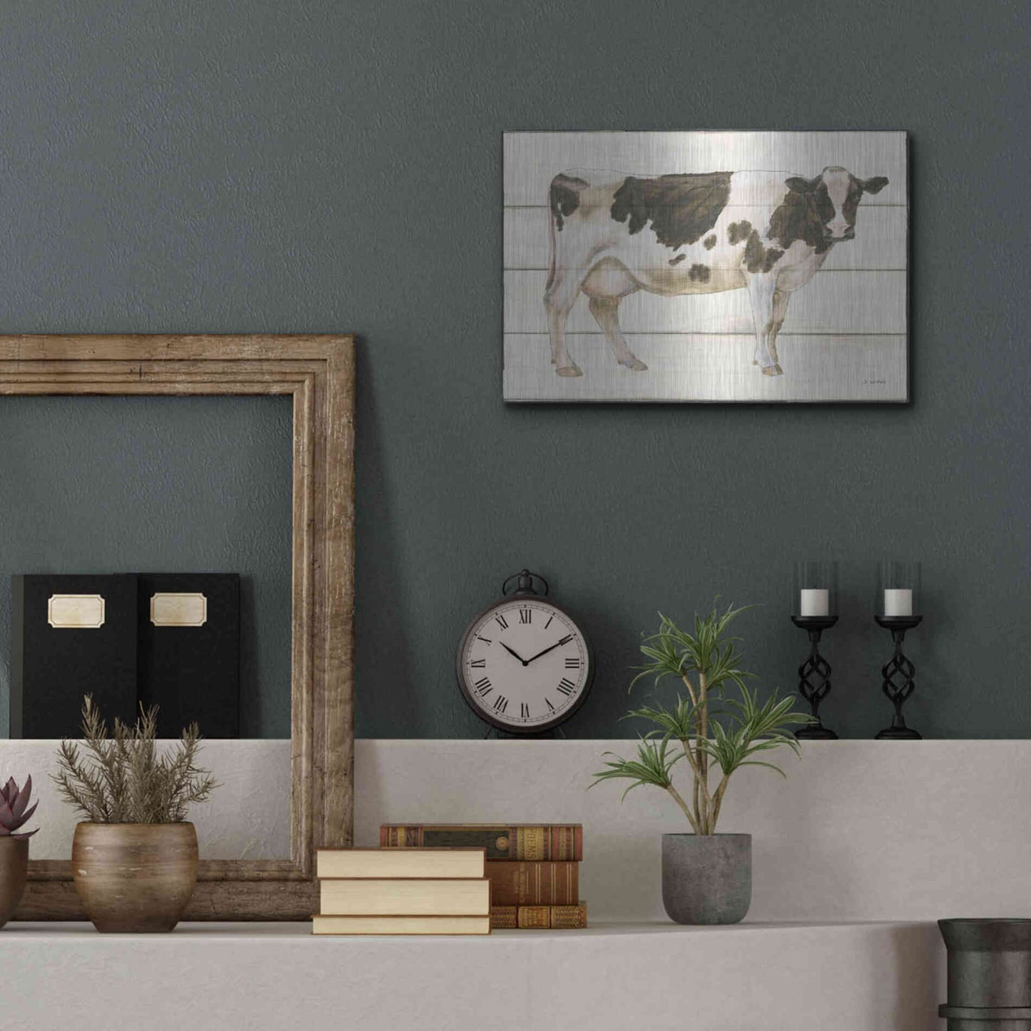 Luxe Metal Art 'Country Cow VII' by James Wiens, Metal Wall Art,16x12