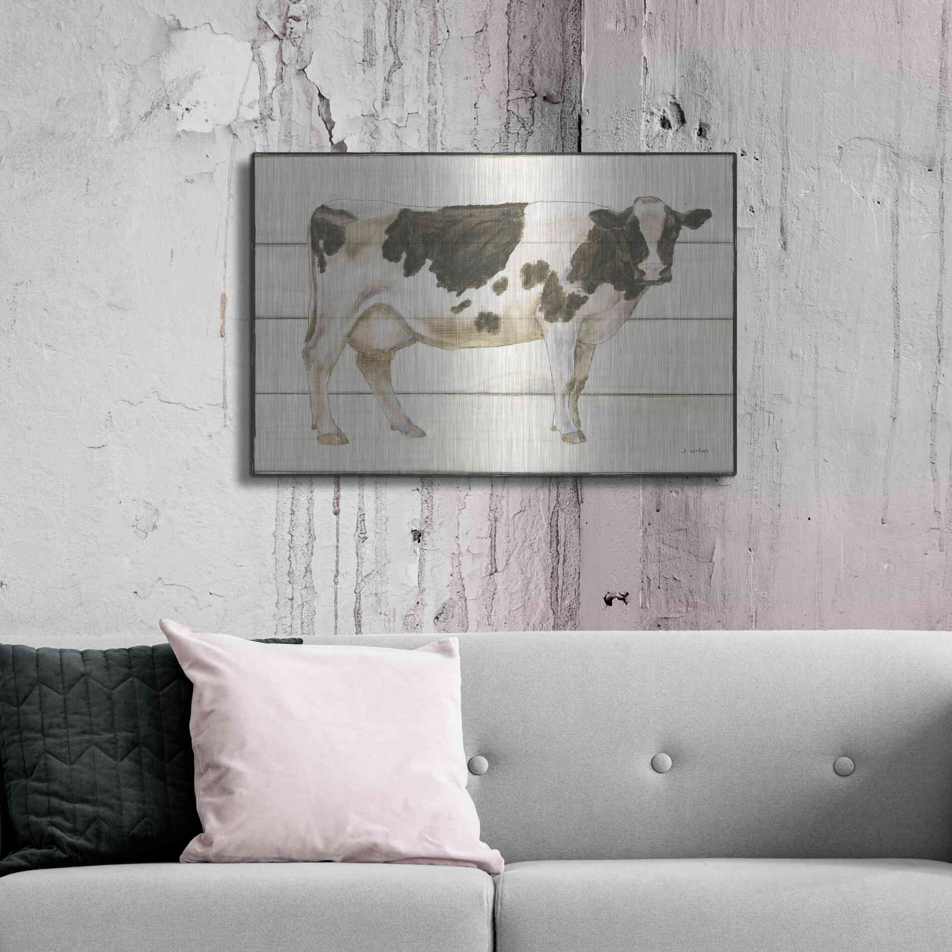 Luxe Metal Art 'Country Cow VII' by James Wiens, Metal Wall Art,36x24