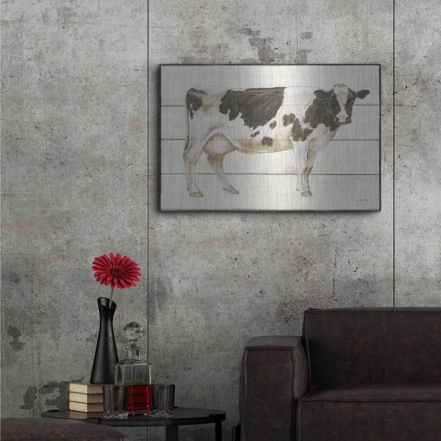 Luxe Metal Art 'Country Cow VII' by James Wiens, Metal Wall Art,36x24