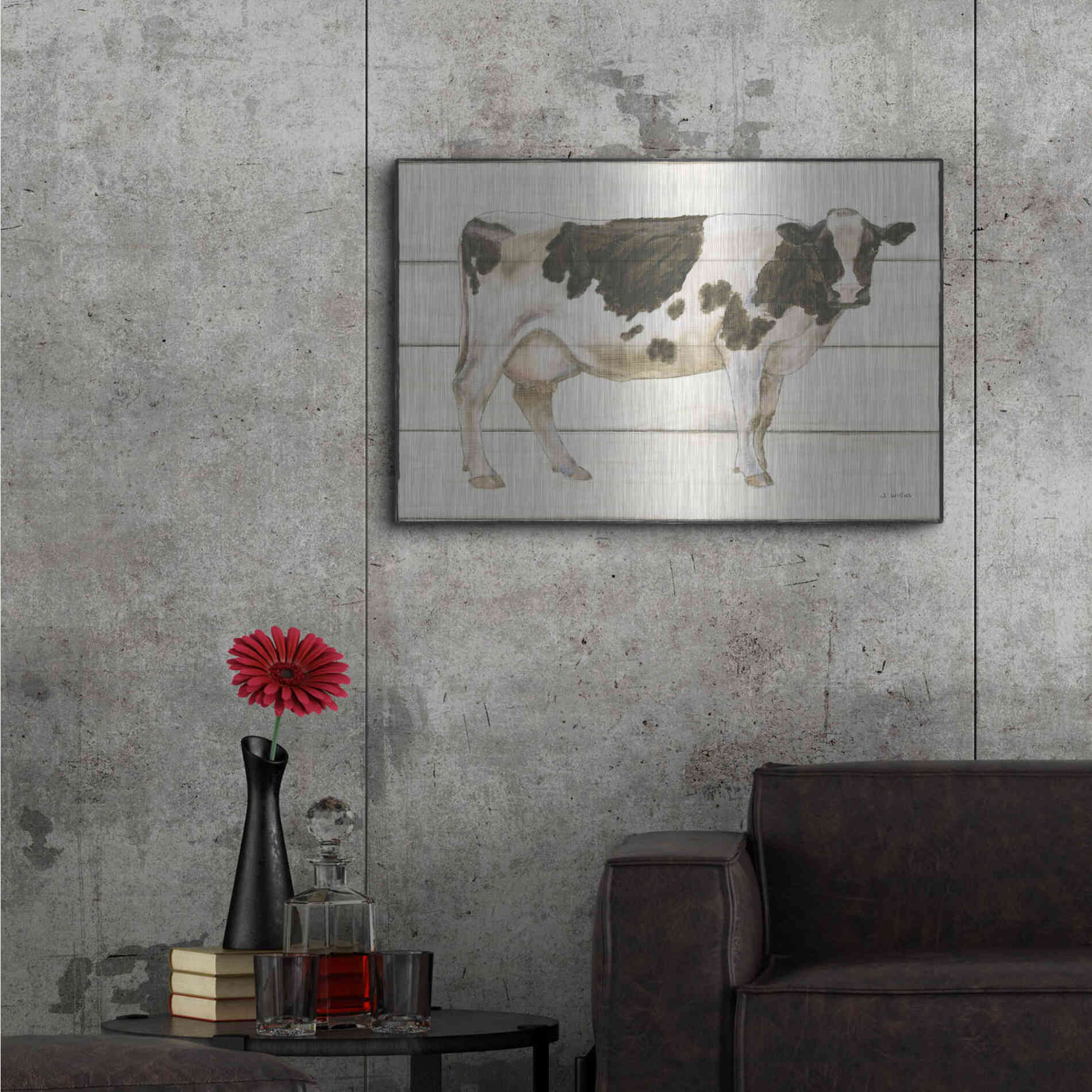 Luxe Metal Art 'Country Cow VII' by James Wiens, Metal Wall Art,36x24