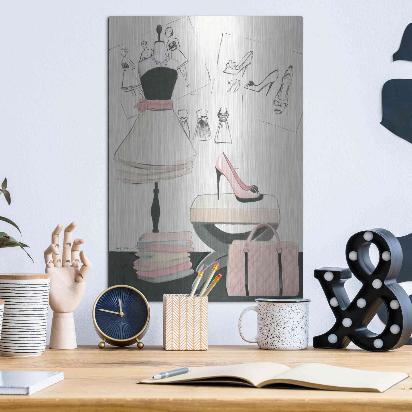 Luxe Metal Art 'Dress Fitting I' by Marco Fabiano, Metal Wall Art,12x16