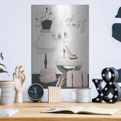 Luxe Metal Art 'Dress Fitting I' by Marco Fabiano, Metal Wall Art,12x16