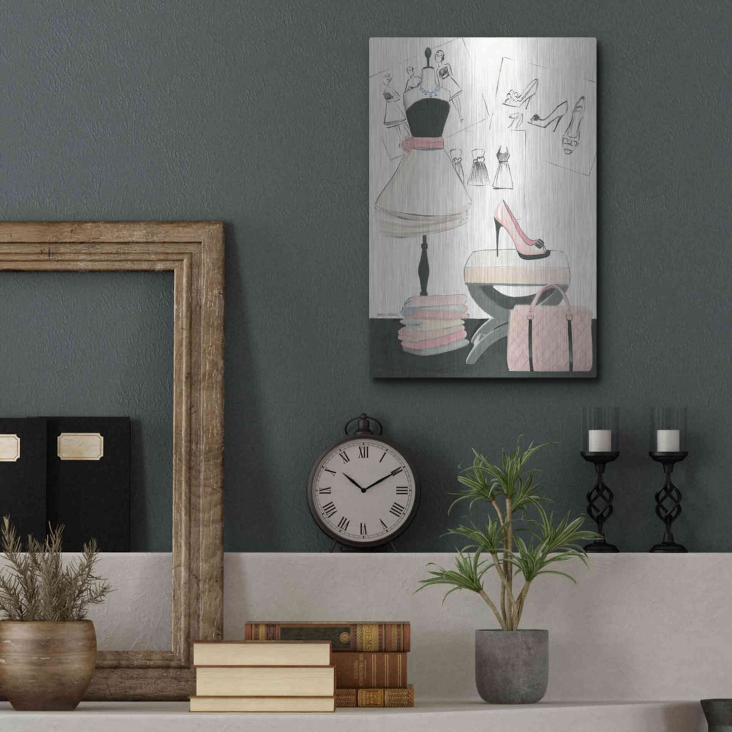 Luxe Metal Art 'Dress Fitting I' by Marco Fabiano, Metal Wall Art,12x16