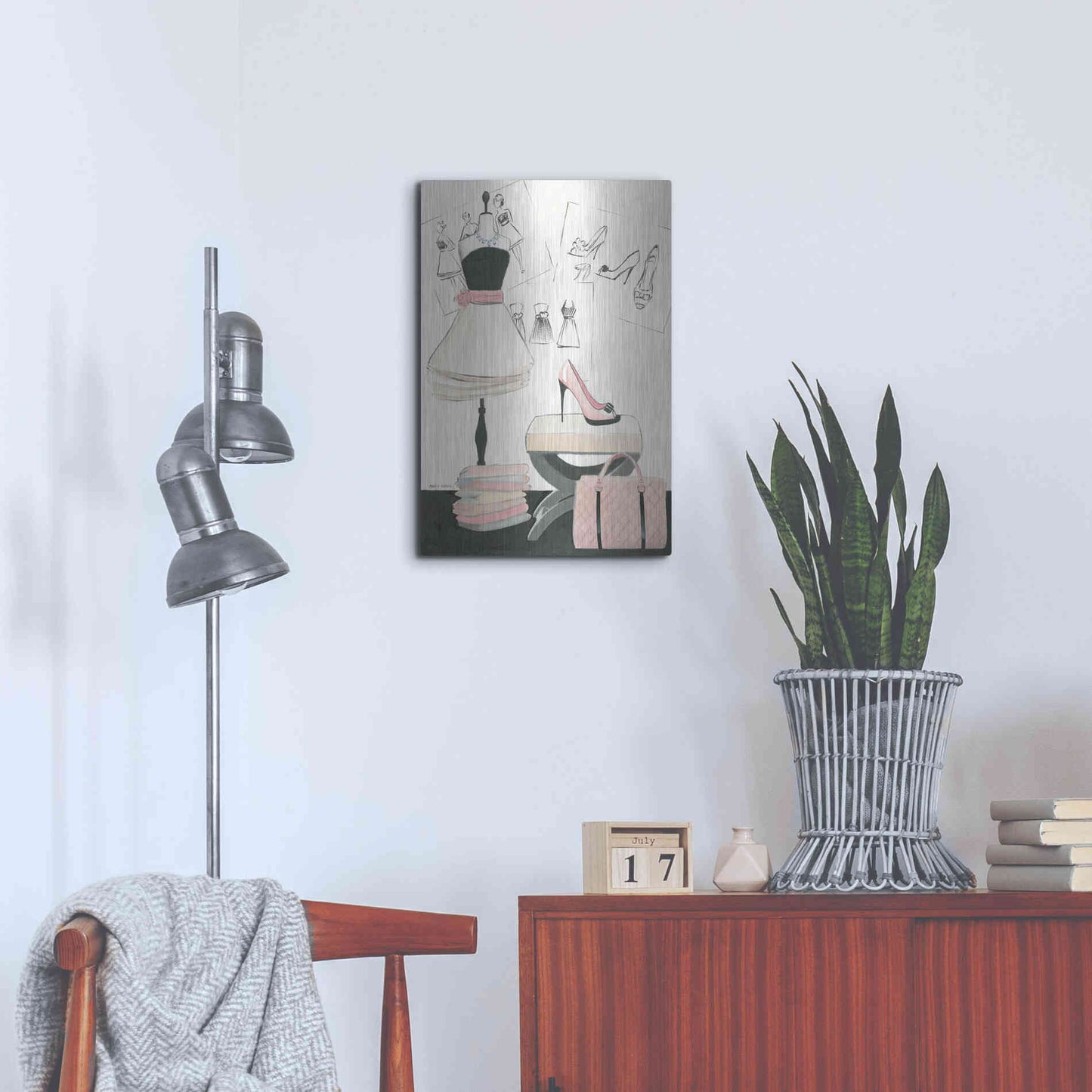 Luxe Metal Art 'Dress Fitting I' by Marco Fabiano, Metal Wall Art,16x24