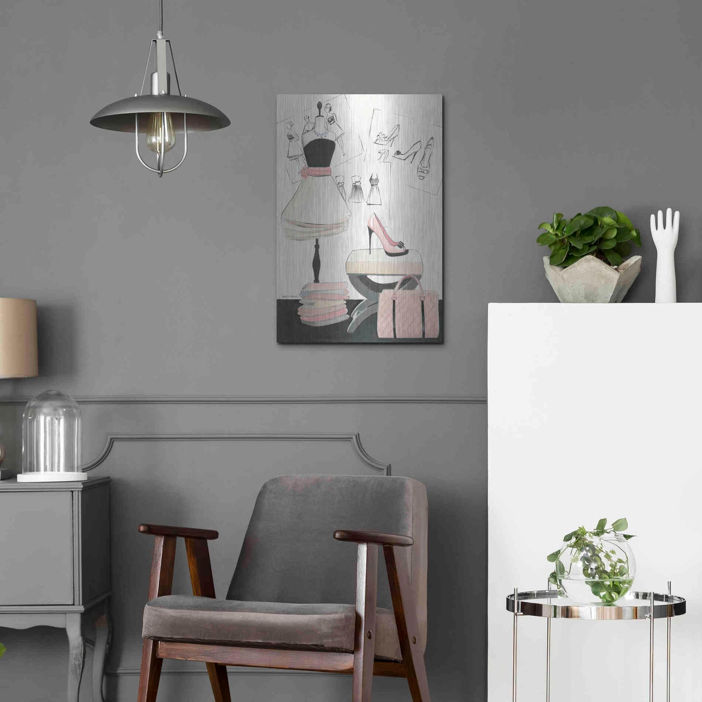 Luxe Metal Art 'Dress Fitting I' by Marco Fabiano, Metal Wall Art,16x24