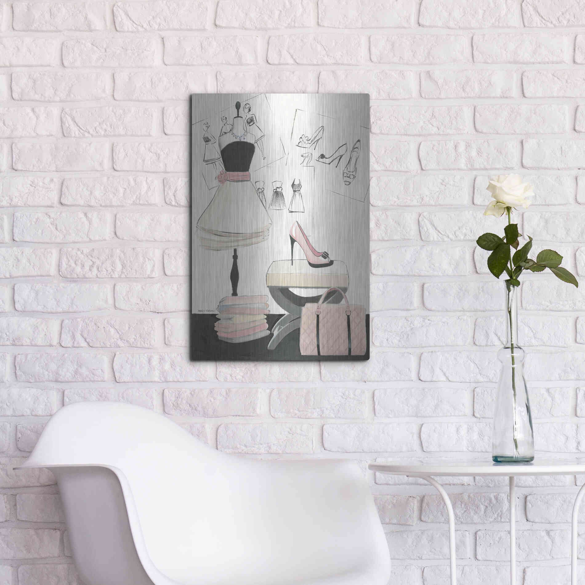 Luxe Metal Art 'Dress Fitting I' by Marco Fabiano, Metal Wall Art,16x24