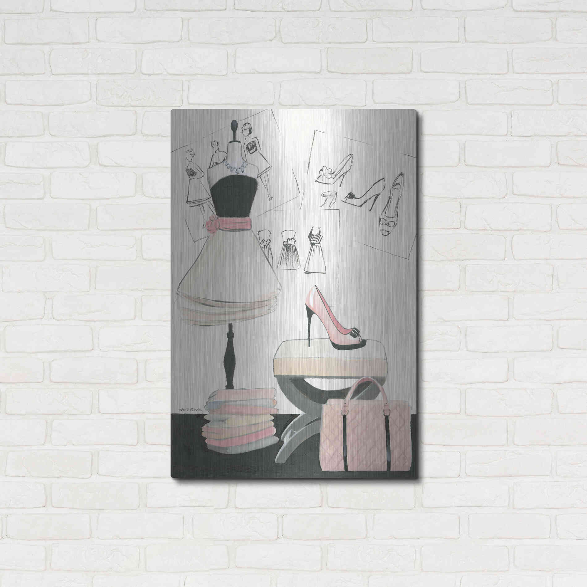 Luxe Metal Art 'Dress Fitting I' by Marco Fabiano, Metal Wall Art,24x36