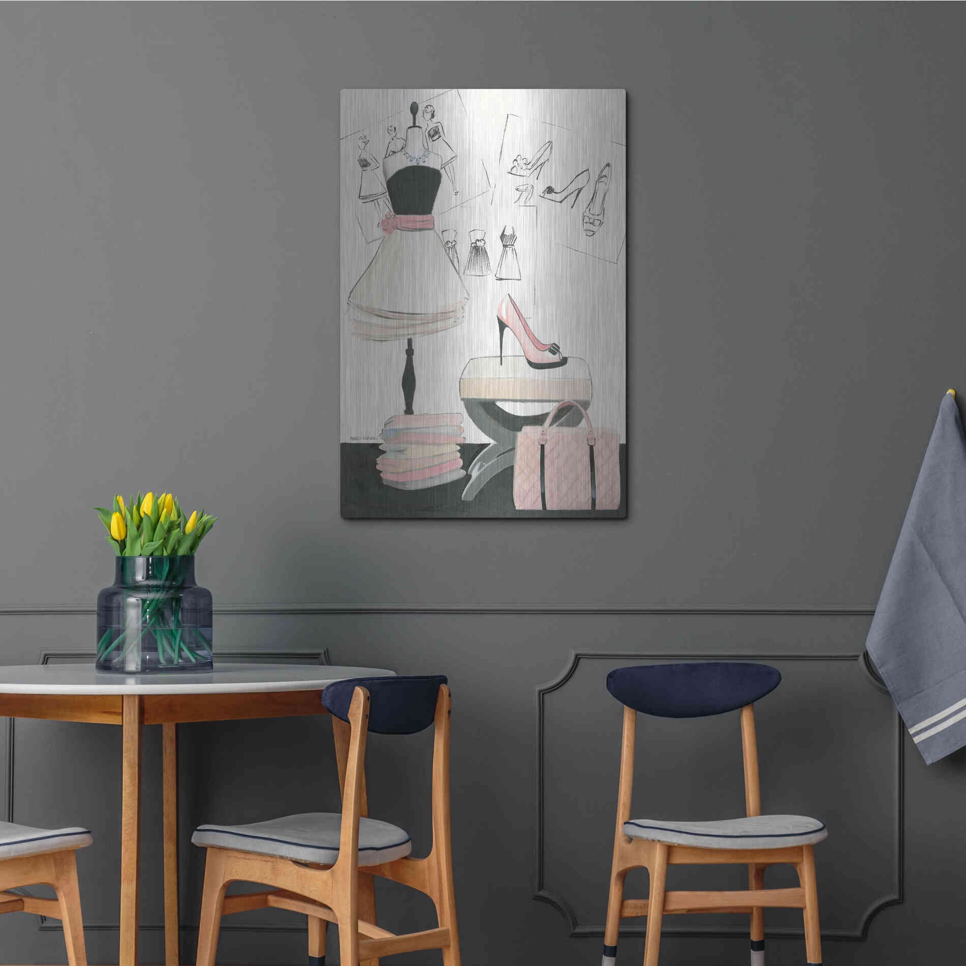 Luxe Metal Art 'Dress Fitting I' by Marco Fabiano, Metal Wall Art,24x36