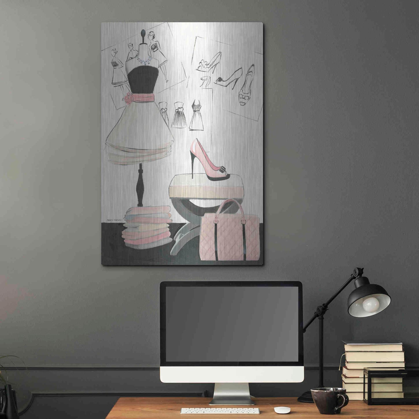 Luxe Metal Art 'Dress Fitting I' by Marco Fabiano, Metal Wall Art,24x36