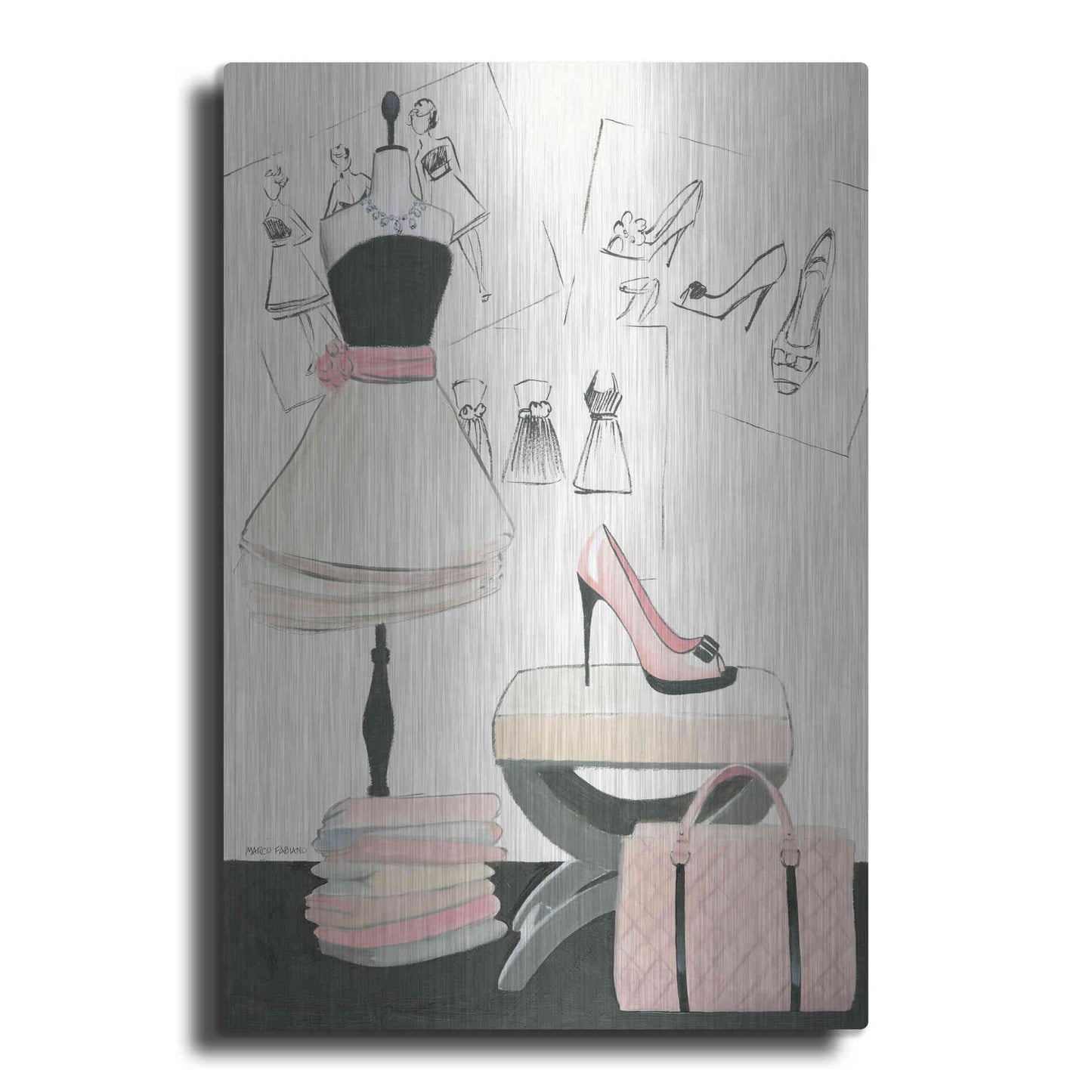 Luxe Metal Art 'Dress Fitting I' by Marco Fabiano, Metal Wall Art