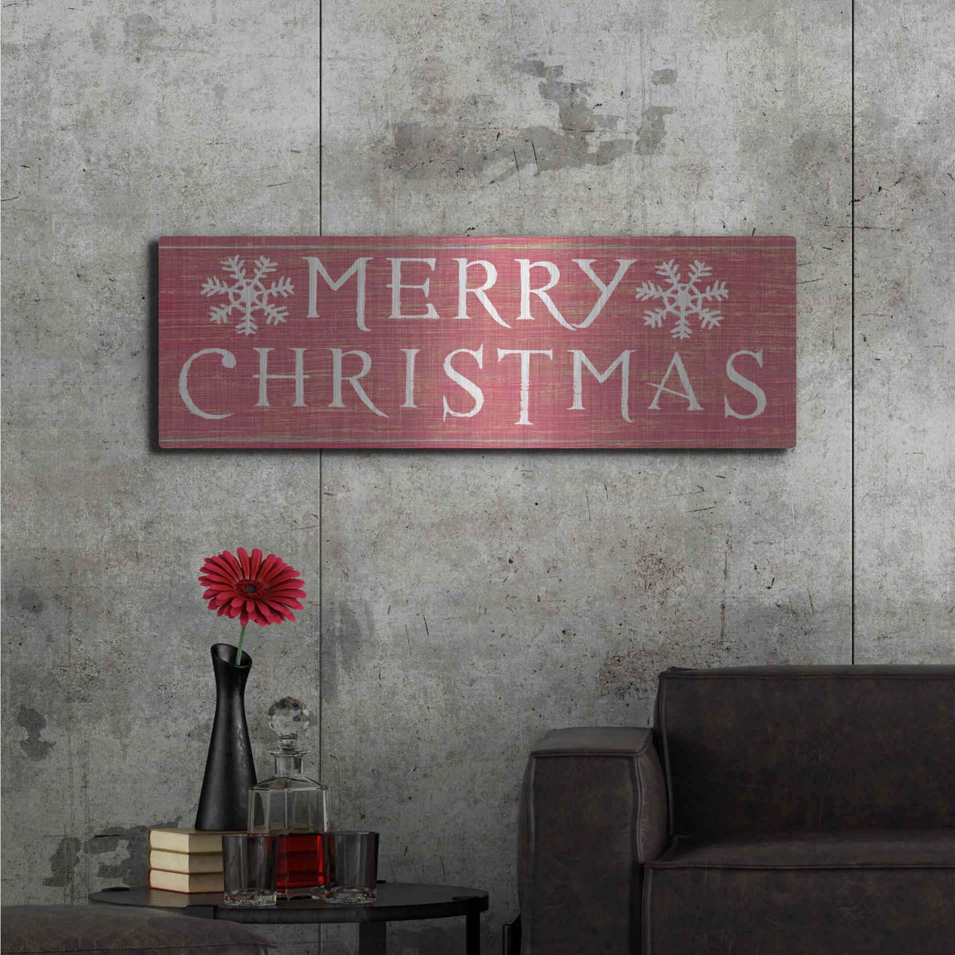 Luxe Metal Art 'Christmas Affinity III Red' by James Wiens, Metal Wall Art,48x16