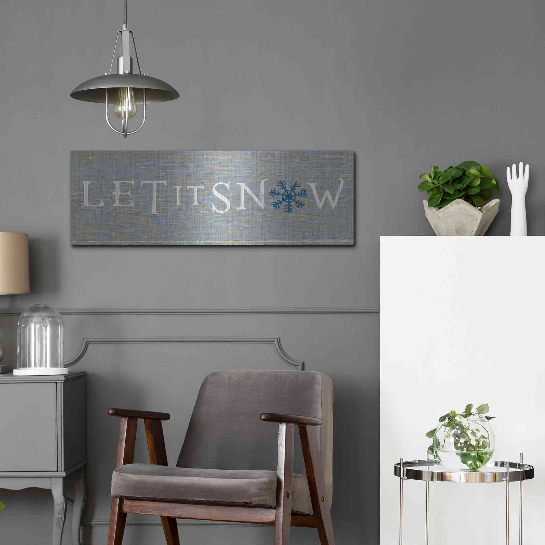 Luxe Metal Art 'Christmas Affinity I Grey' by James Wiens, Metal Wall Art,36x12