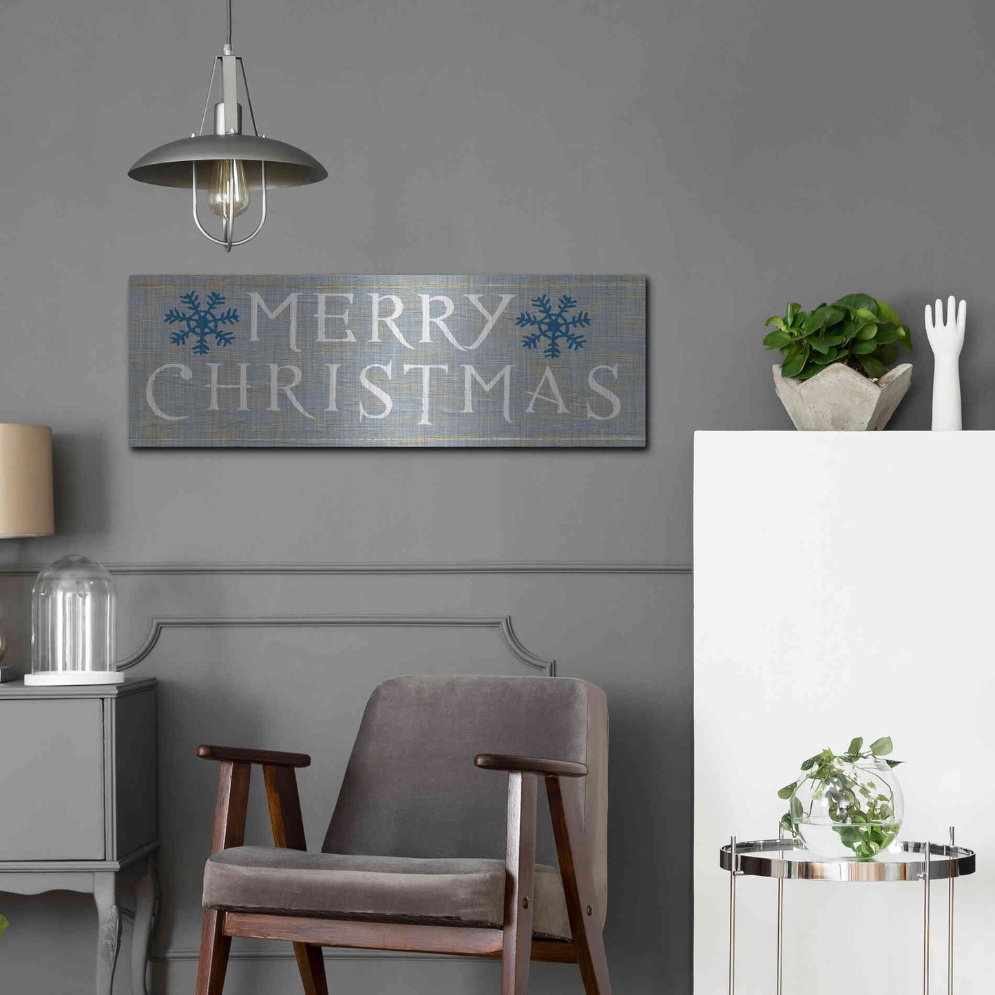 Luxe Metal Art 'Christmas Affinity III Grey' by James Wiens, Metal Wall Art,36x12