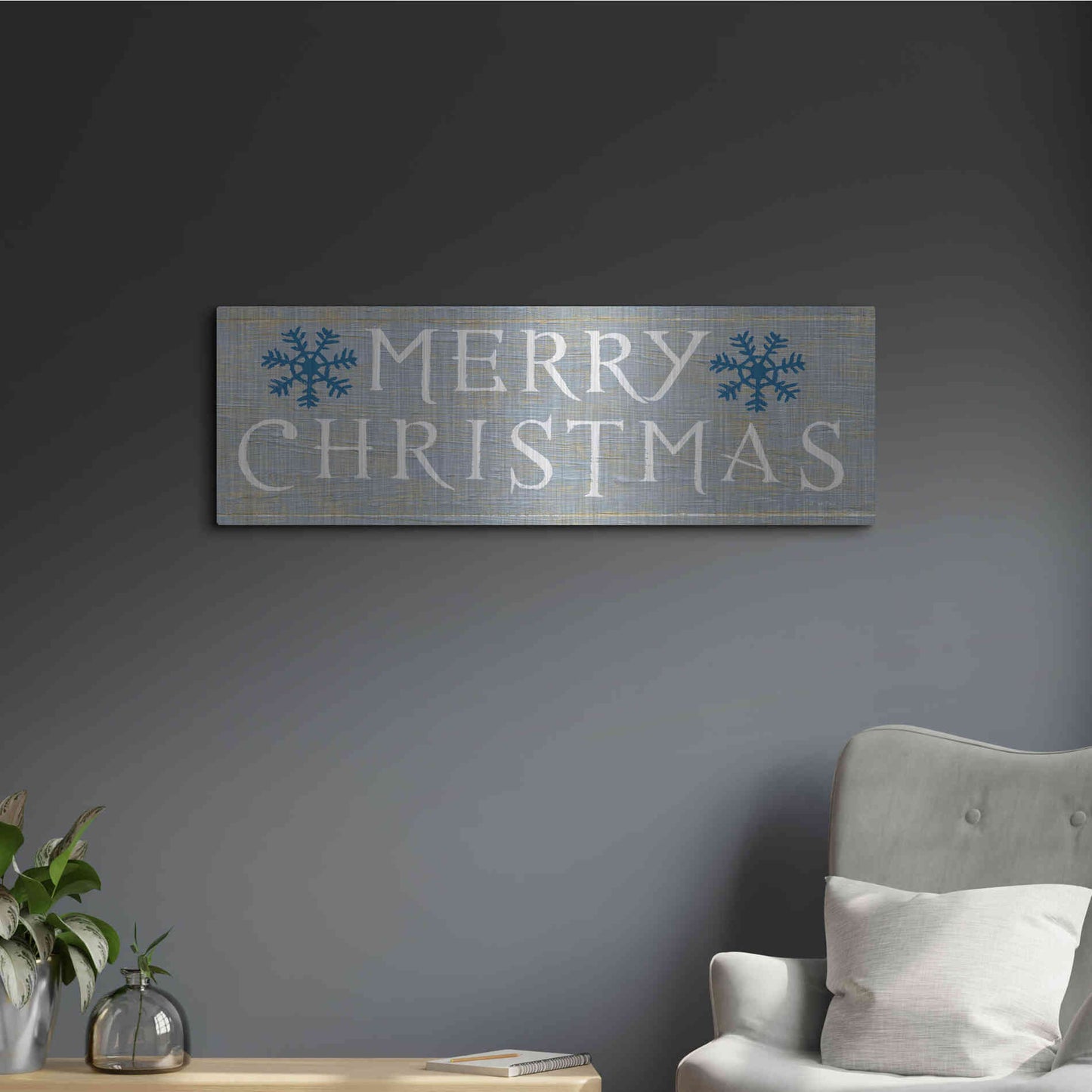 Luxe Metal Art 'Christmas Affinity III Grey' by James Wiens, Metal Wall Art,36x12