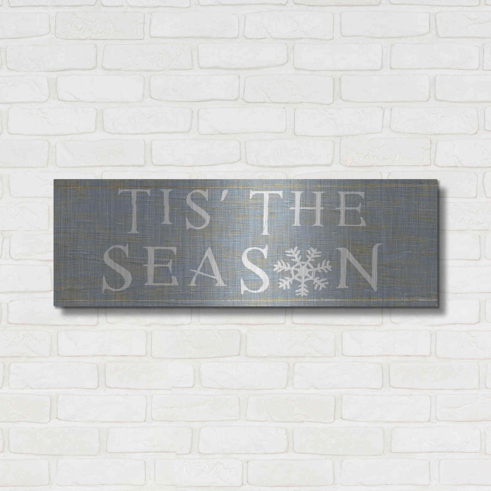 Luxe Metal Art 'Christmas Affinity IV Grey' by James Wiens, Metal Wall Art,36x12