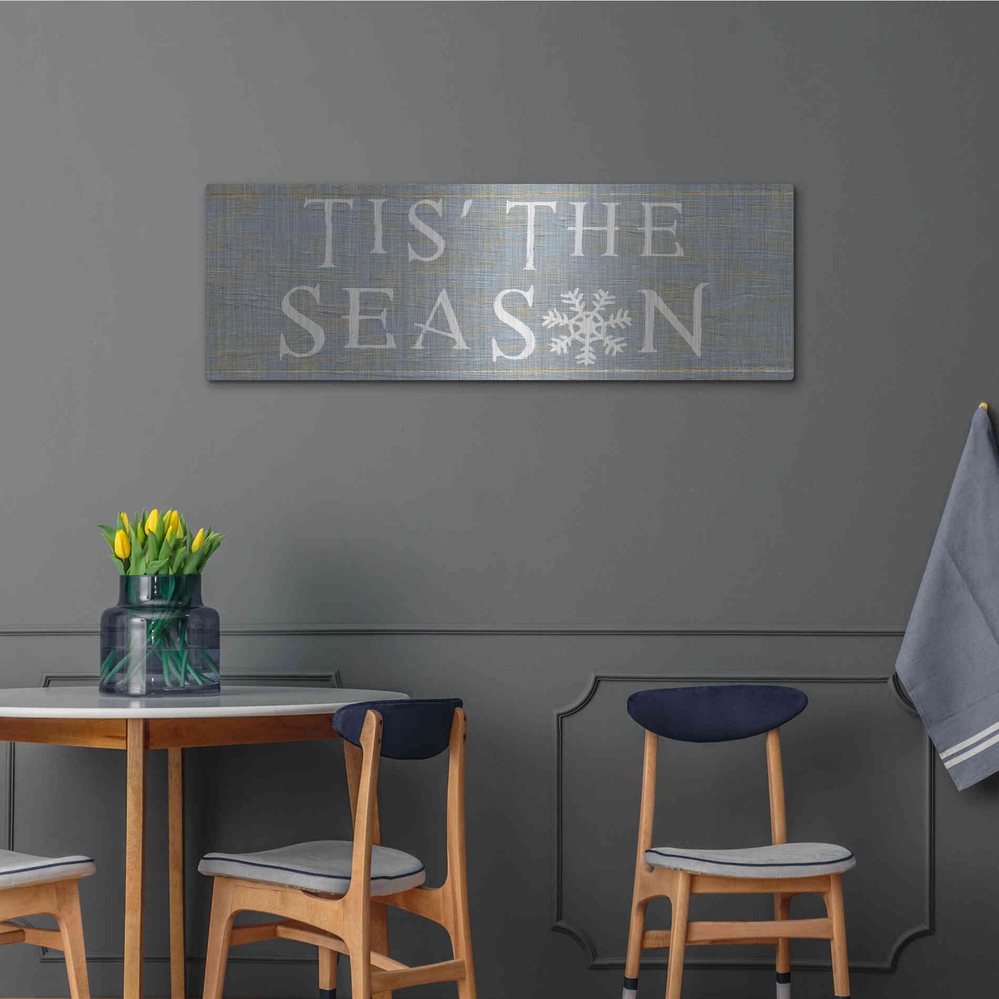 Luxe Metal Art 'Christmas Affinity IV Grey' by James Wiens, Metal Wall Art,48x16