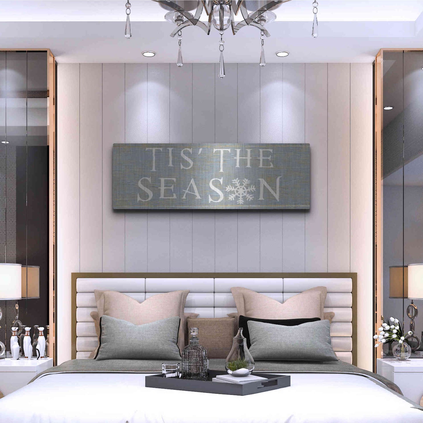 Luxe Metal Art 'Christmas Affinity IV Grey' by James Wiens, Metal Wall Art,48x16